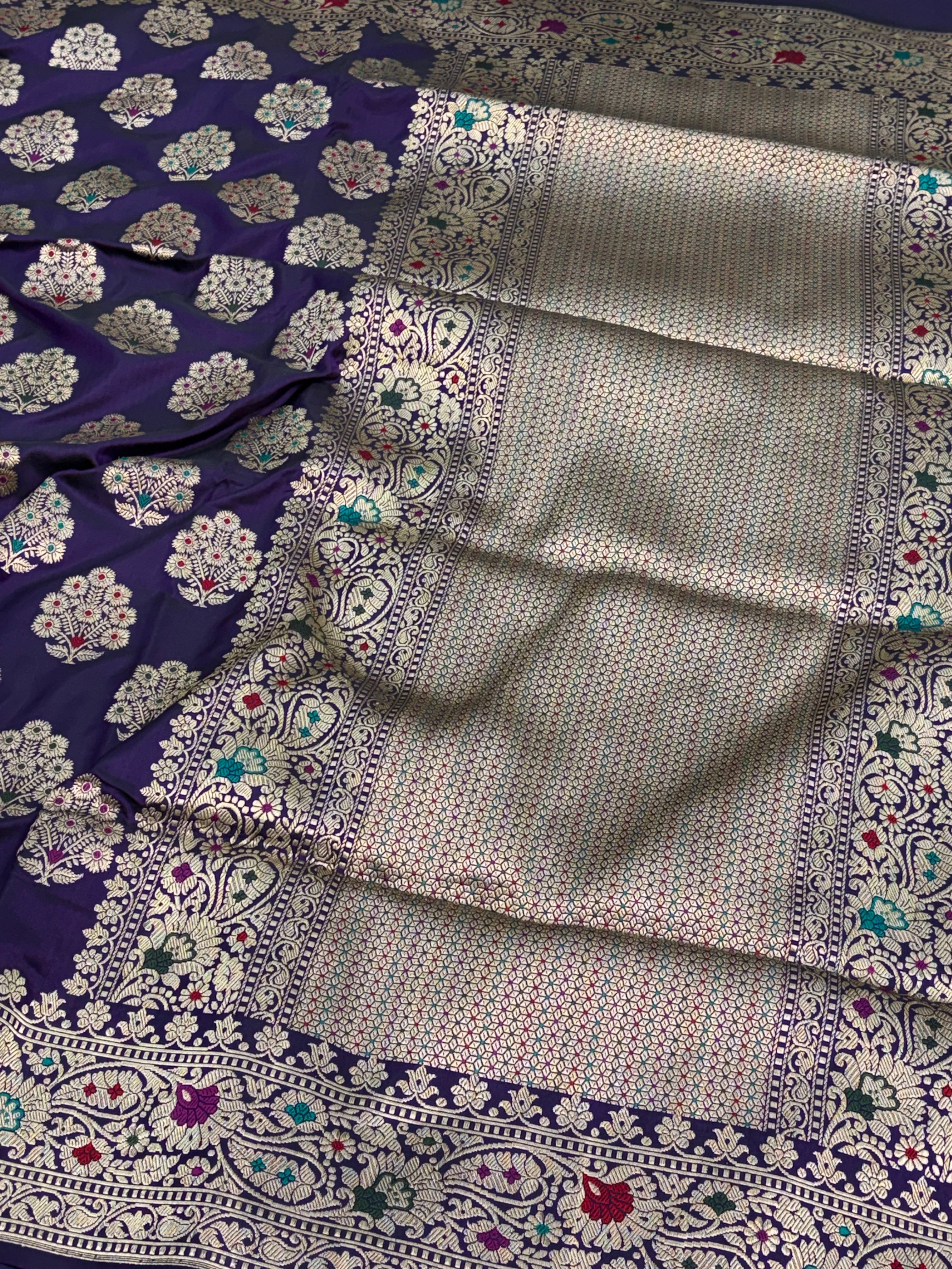 Purple Handwoven Pure Banarasi Katan Silk Saree