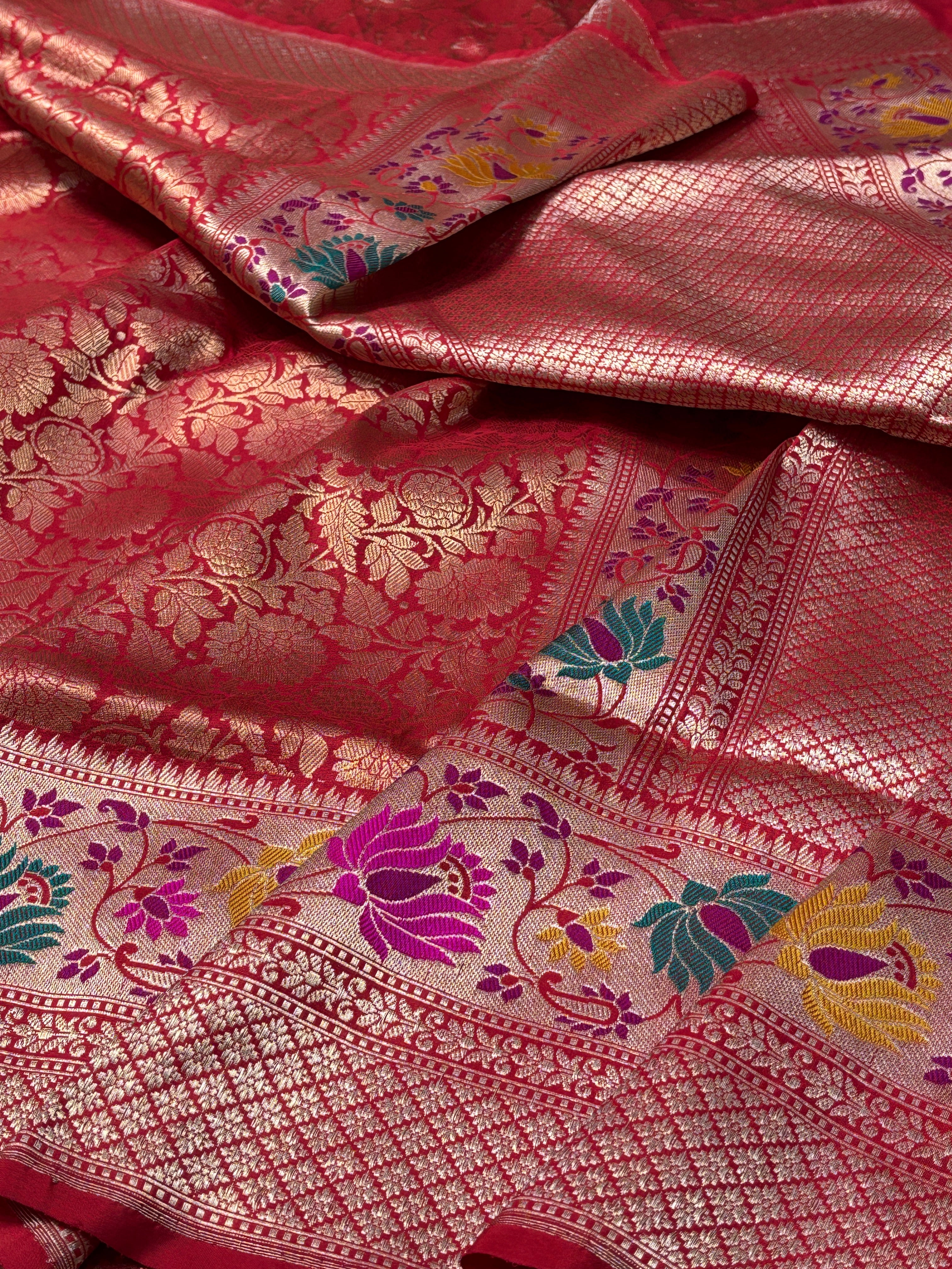 Red Pure Banarasi Brocade Handwoven Saree