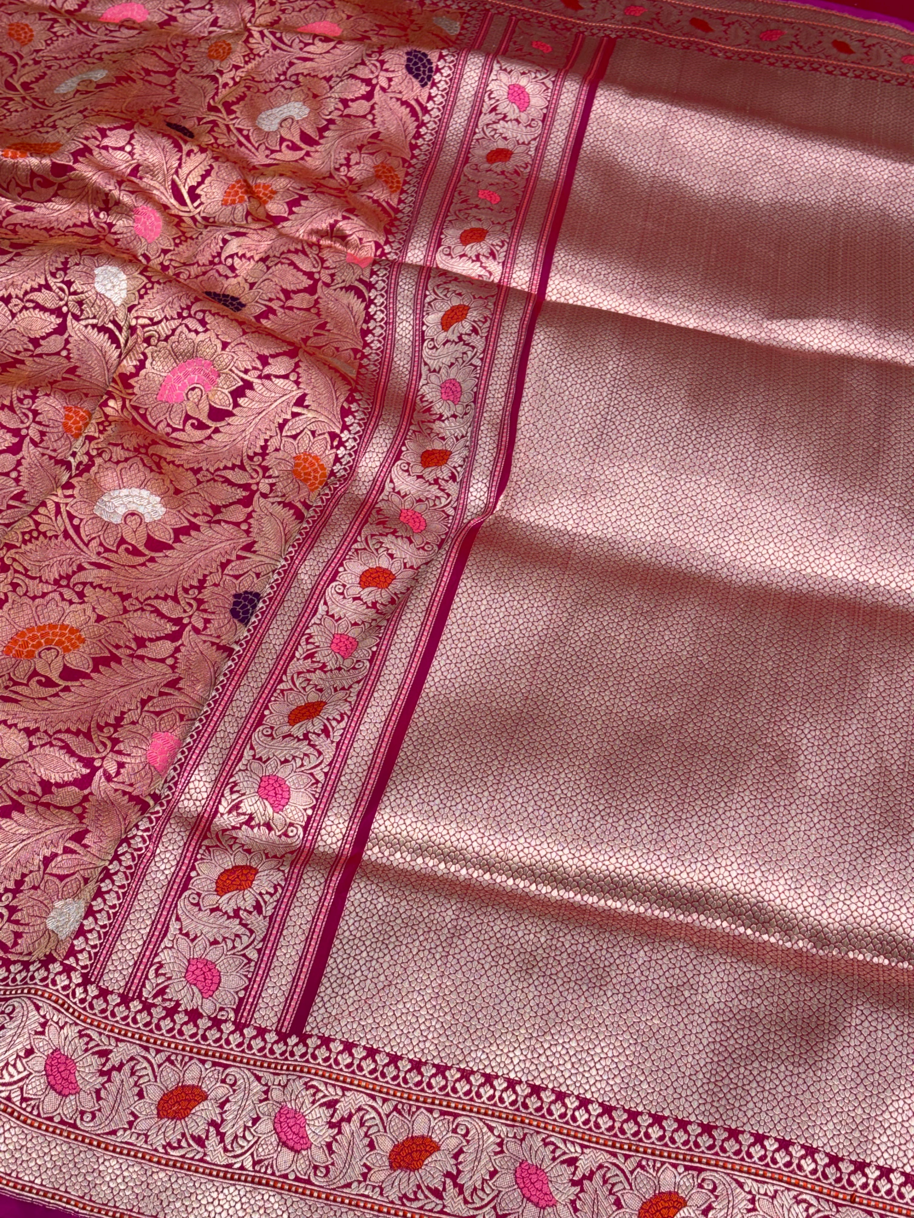 Pink Handwoven Kimkhab Banarasi Pure Silk Brocade Saree