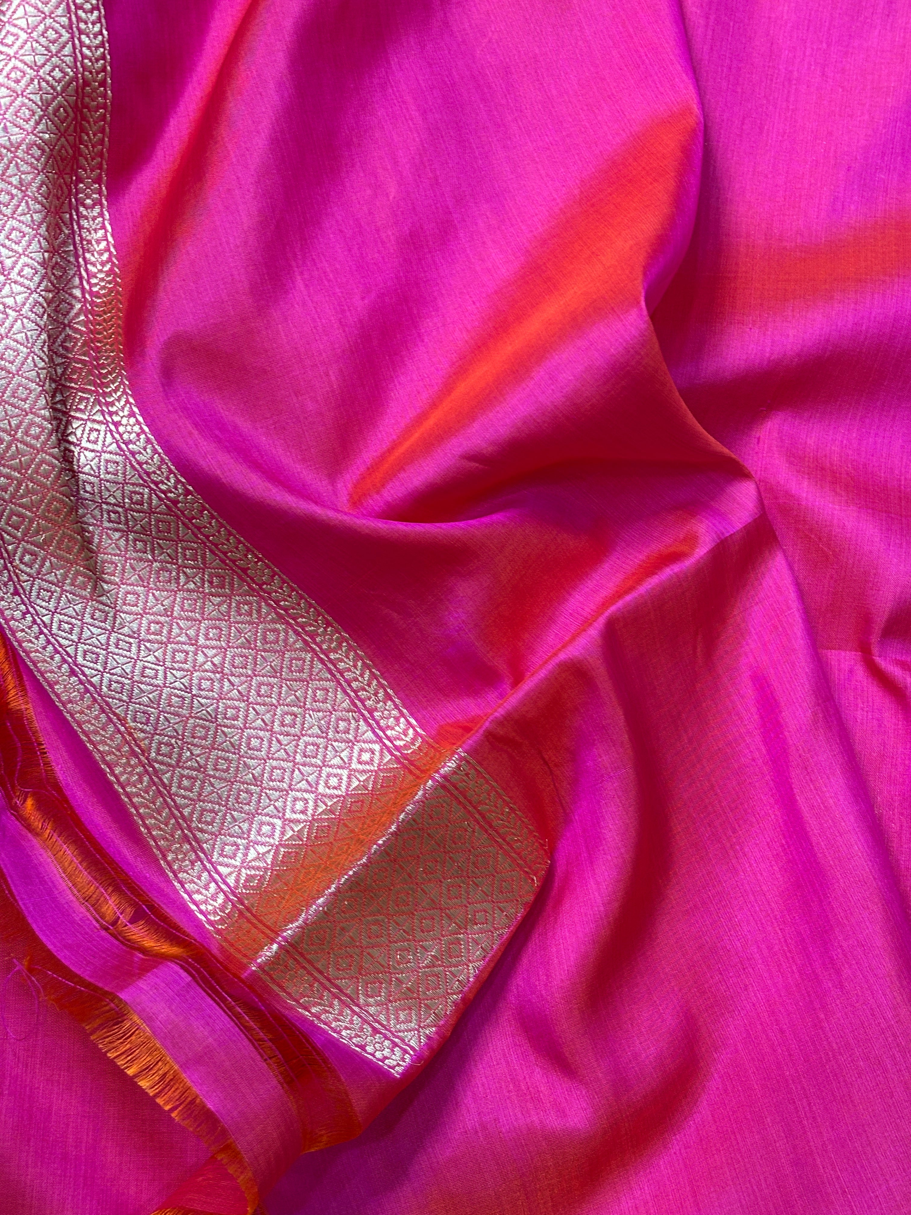 Rani Pink Pure Banarasi Brocade Handwoven Saree