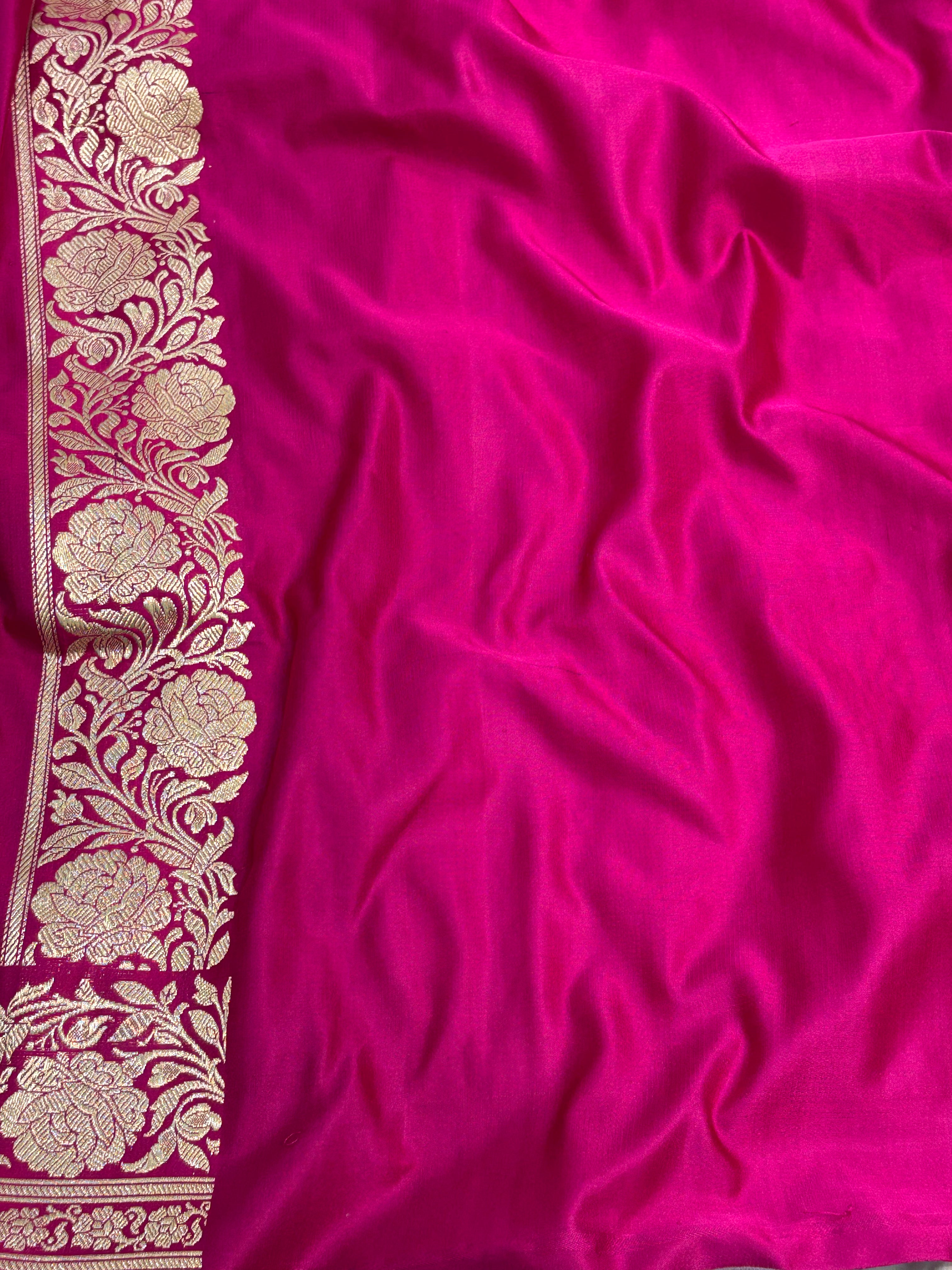 Rani Pink Handwoven Pure Banarasi Satin Silk Saree