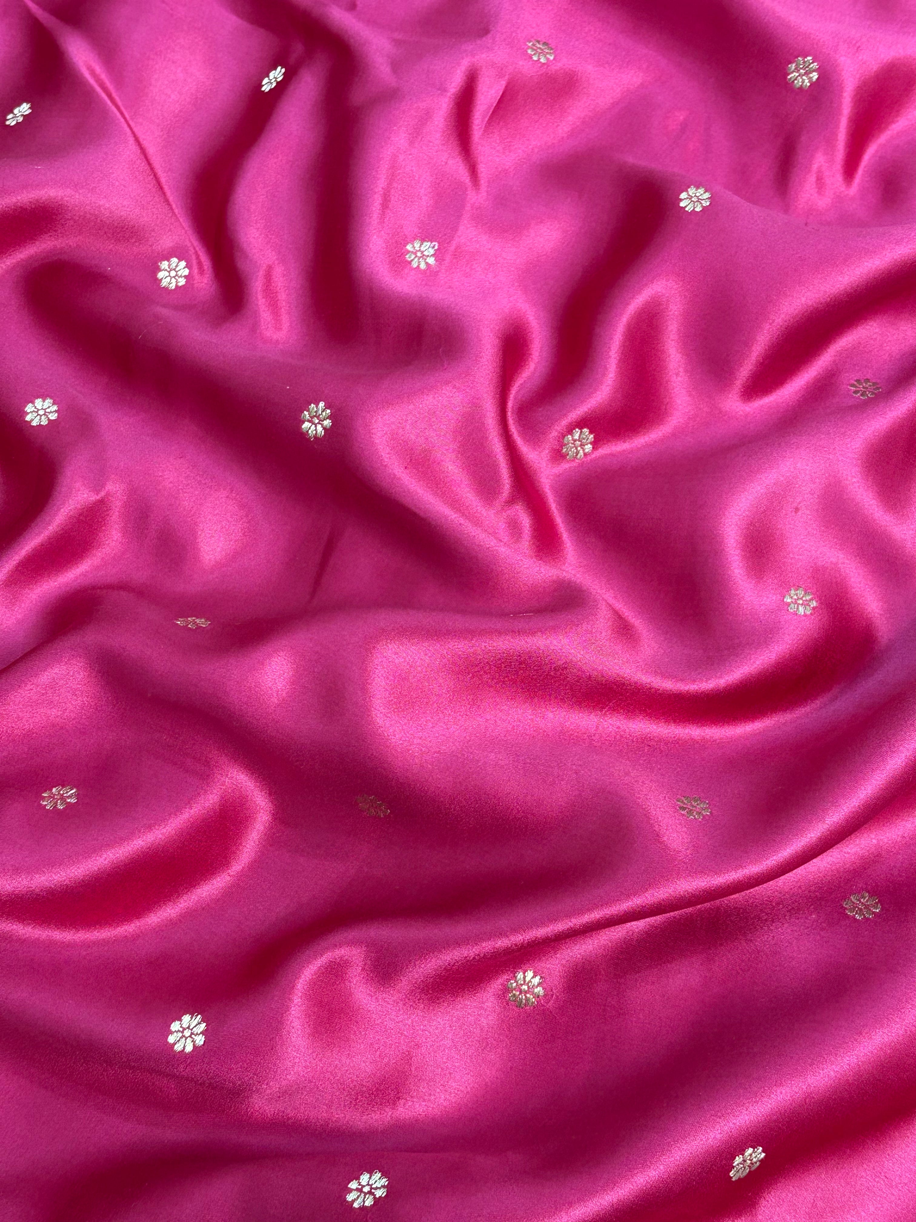 Rani Pink Handwoven Pure Banarasi Mashru Silk Saree