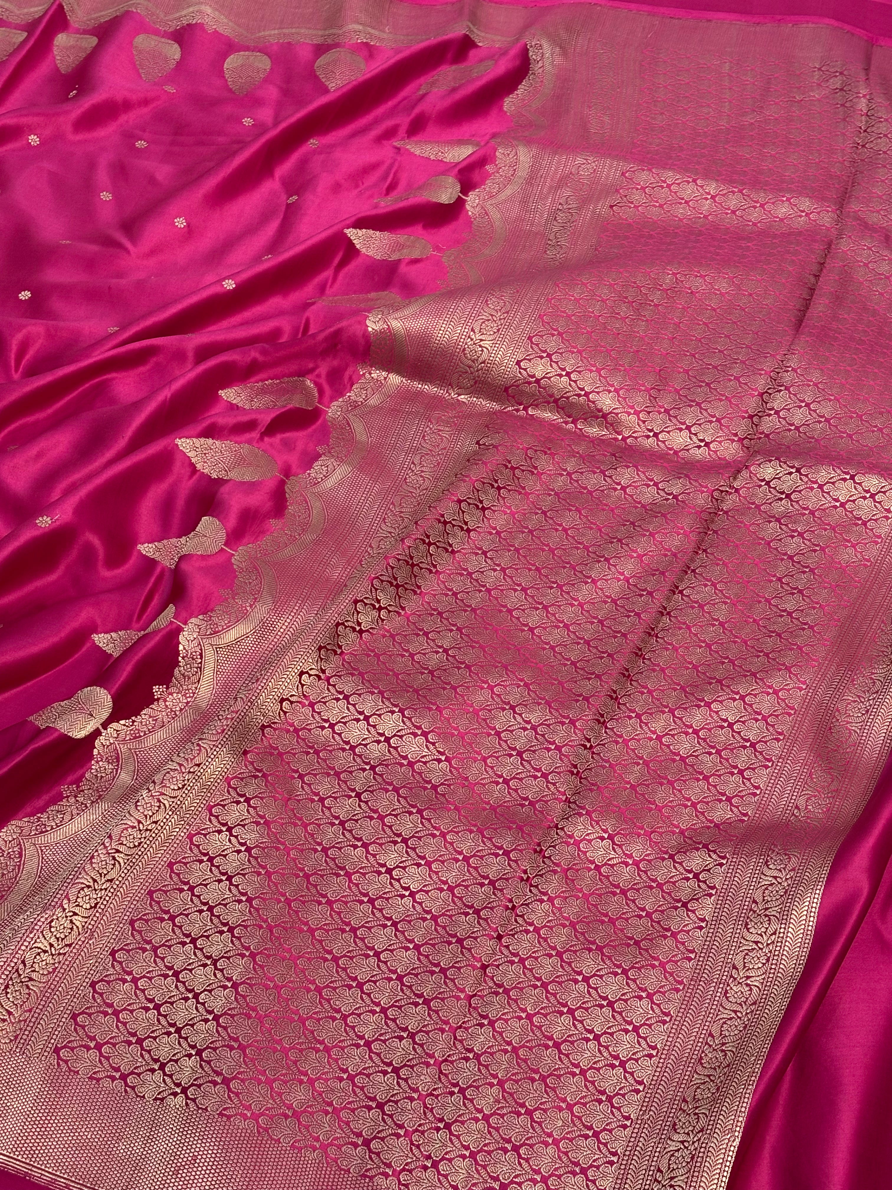 Rani Pink Handwoven Pure Banarasi Mashru Silk Saree