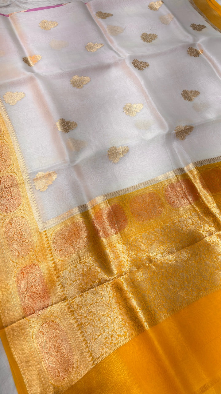 White Banarasi Kora Silk Saree