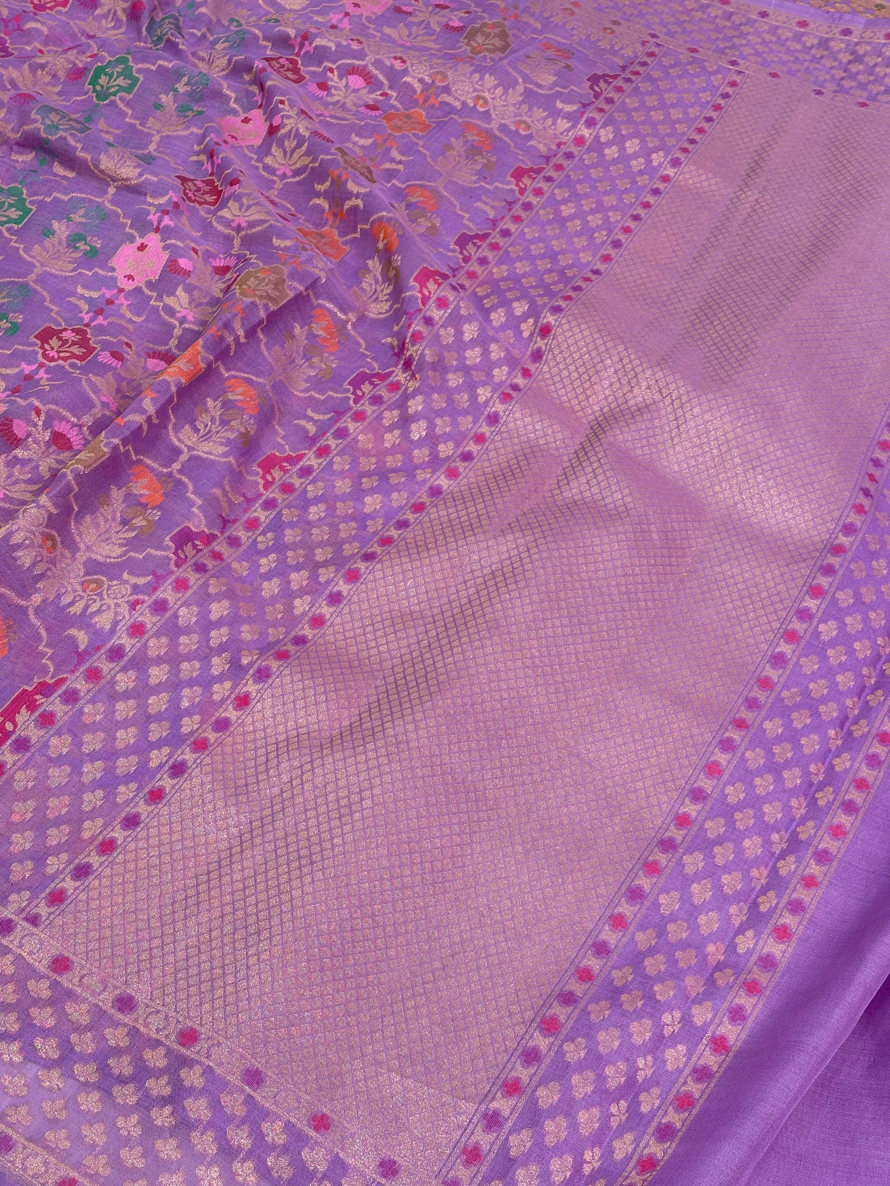 Lavender Handwoven Pure Banarasi Organza Jamdani Saree