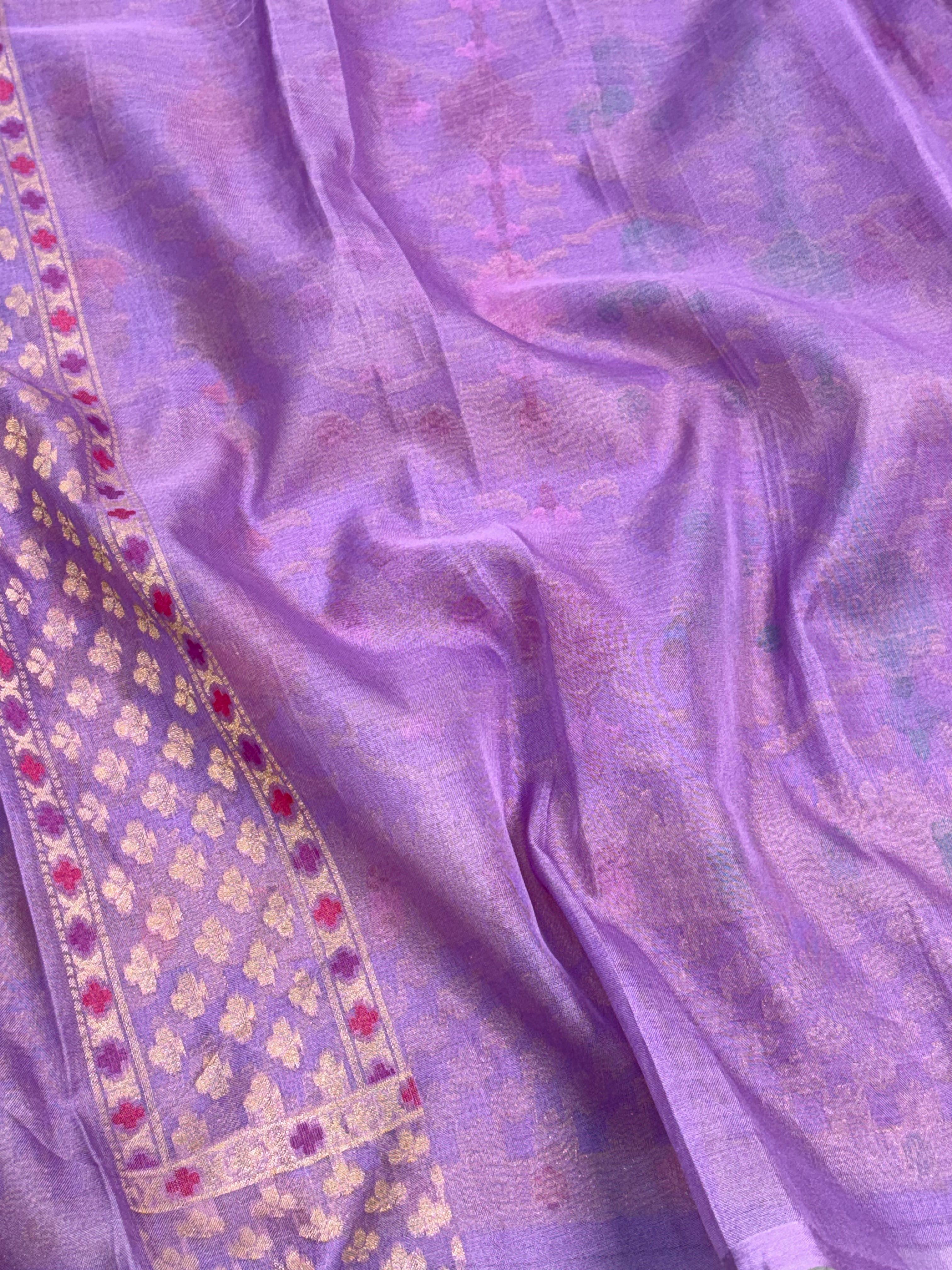 Lavender Handwoven Pure Banarasi Organza Jamdani Saree