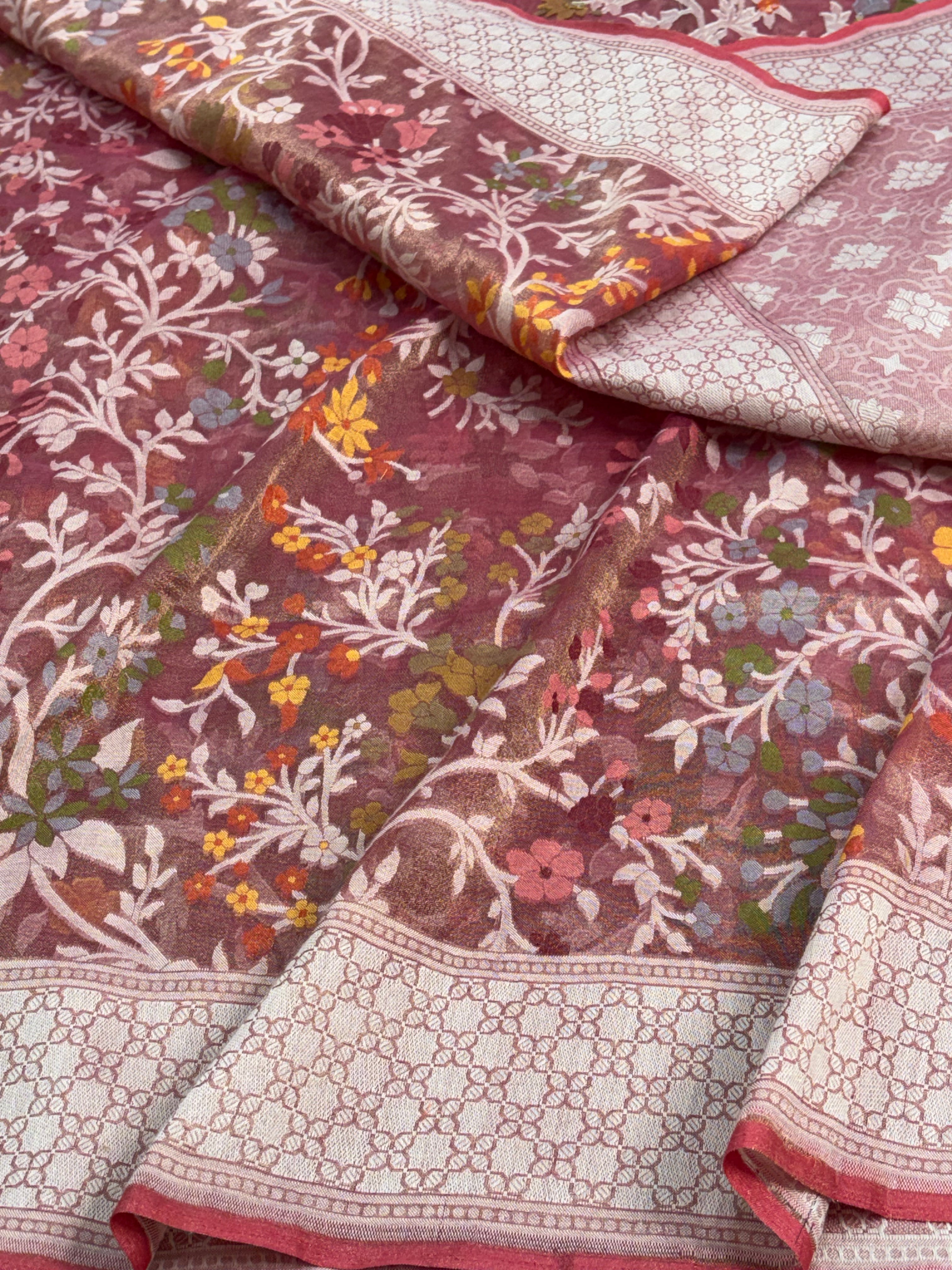 Brown Handwoven Pure Banarasi Tissue Jamdani Saree