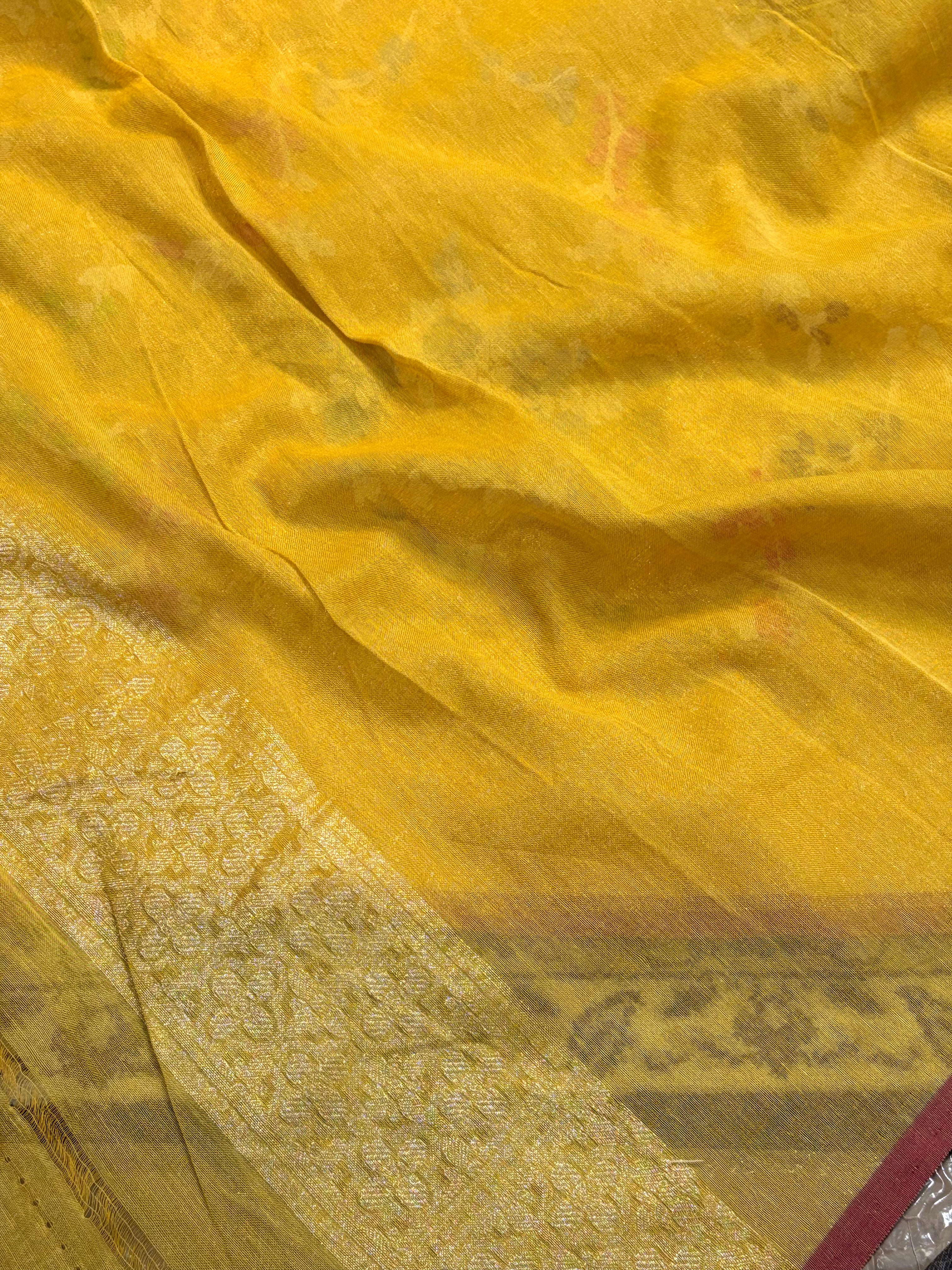 Yellow Handwoven Pure Muslin Cotton Jamdani Saree