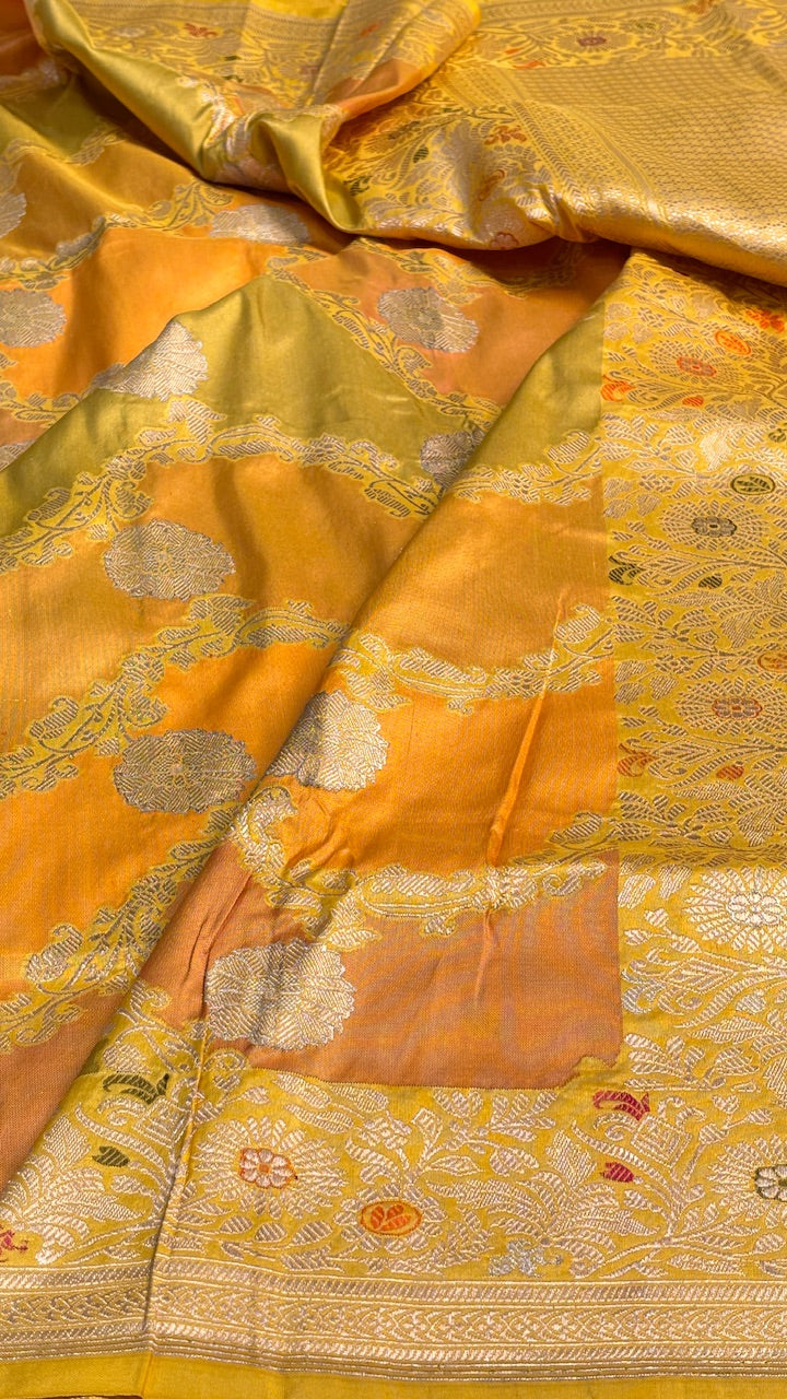 Mango Yellow Banarasi Rankaat Handwoven Saree