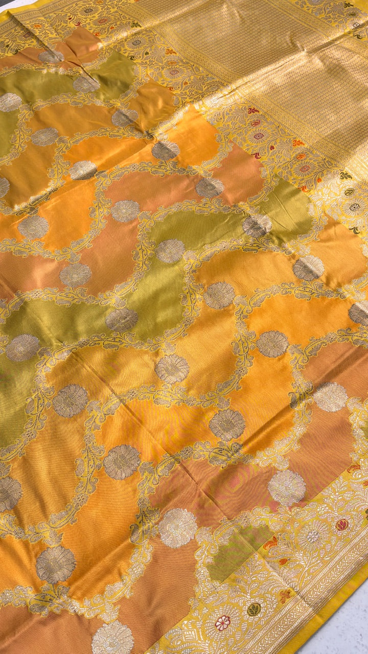 Mango Yellow Banarasi Rankaat Handwoven Saree