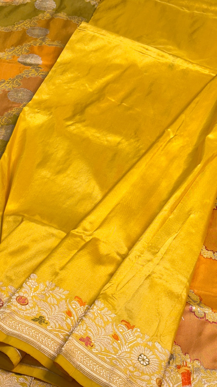 Mango Yellow Banarasi Rankaat Handwoven Saree