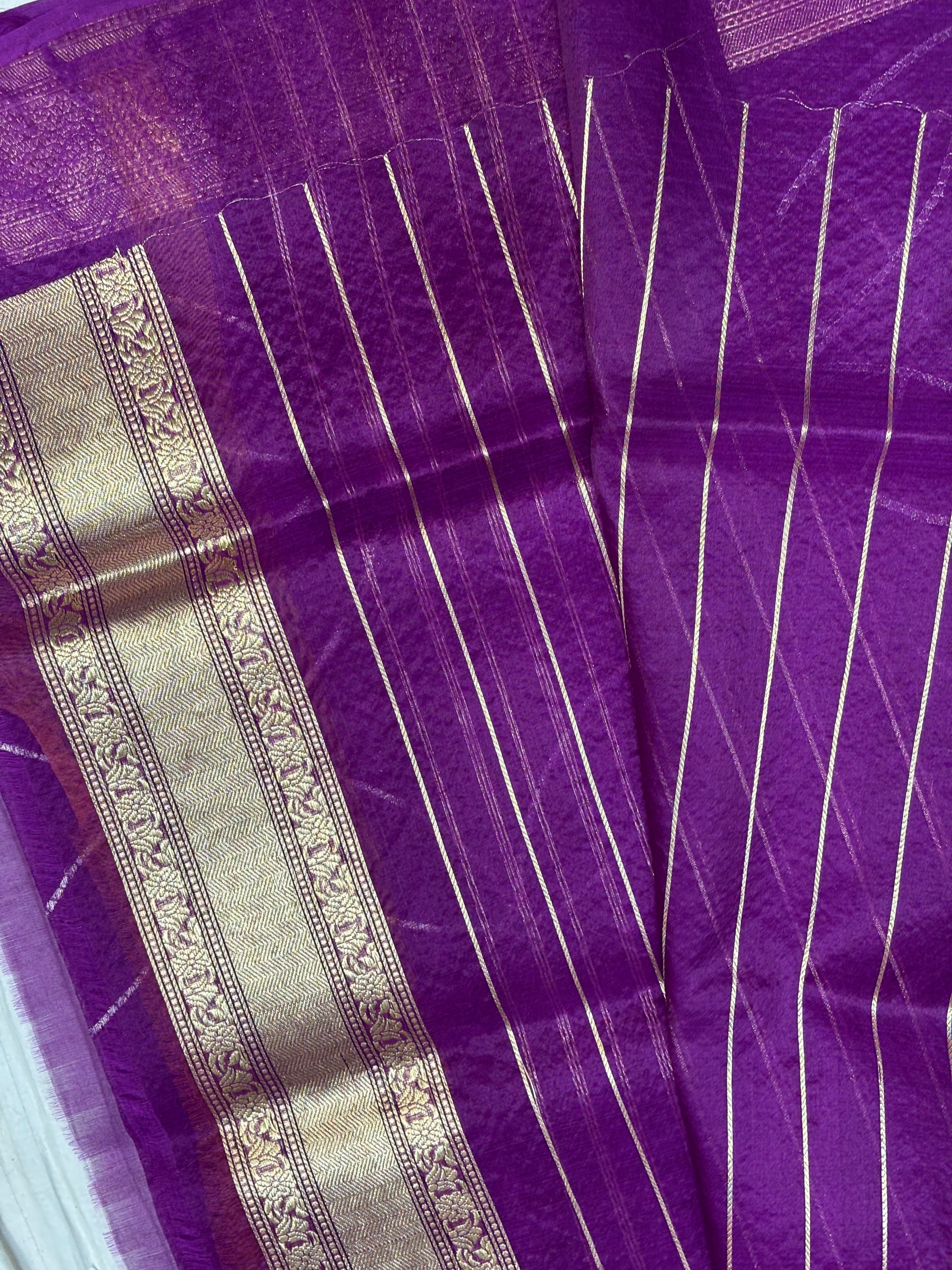 Purple Banarasi Kora Silk Handwoven Saree