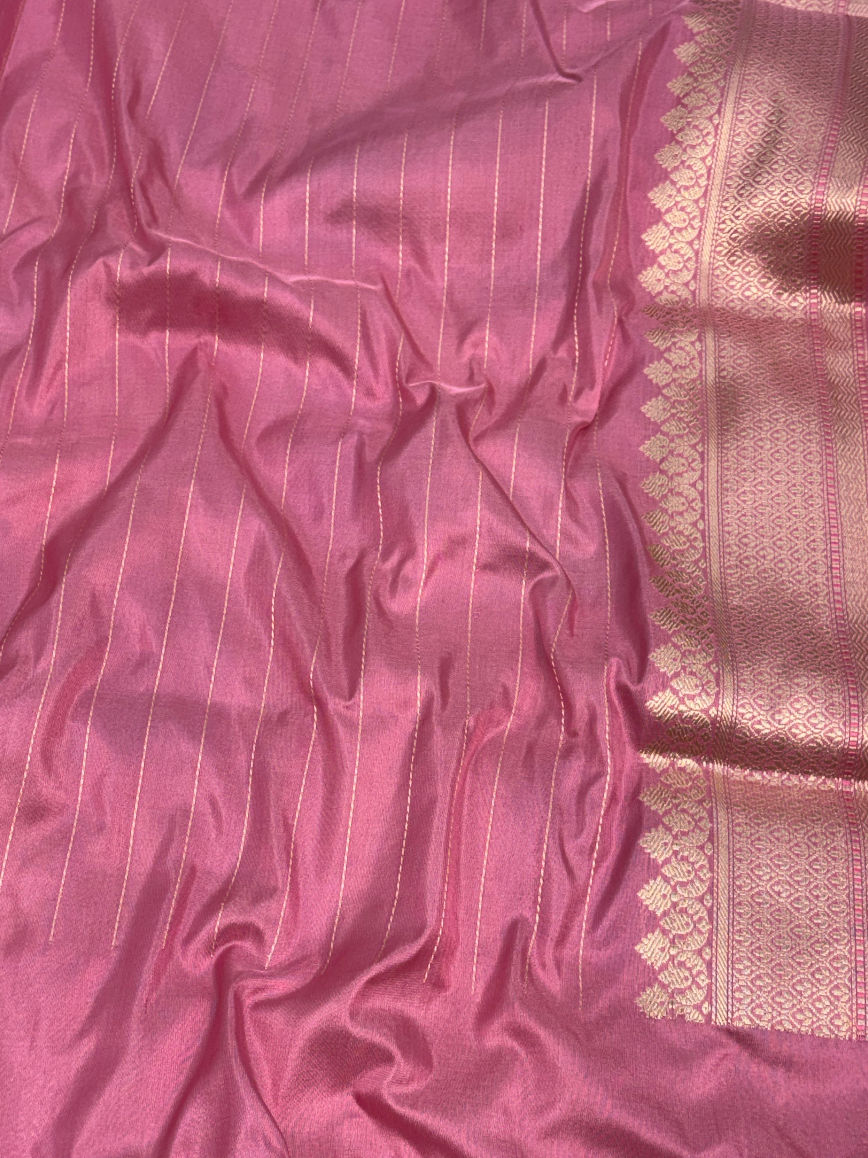 Pink Handwoven Pure Banarasi Half Rangkat Silk Saree