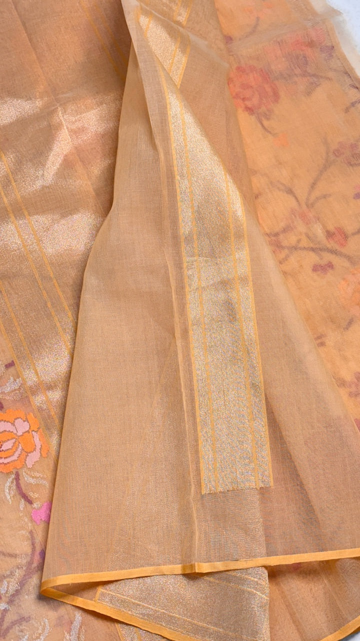 Rose Pink Pure Banarasi Tissue Handwoven Saree with Real Zari