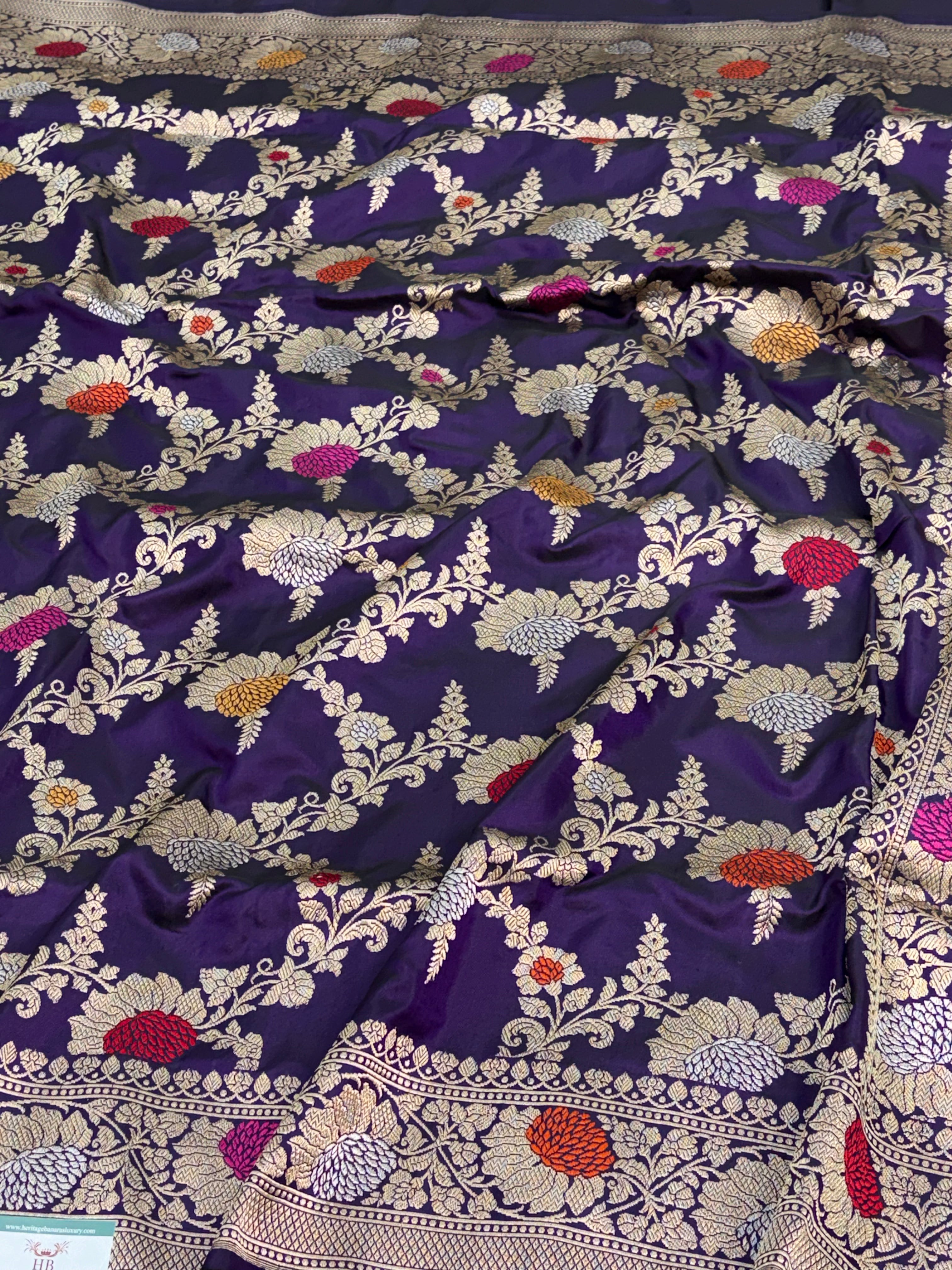 Purple Banarasi Handwoven Pure Katan Silk Meenakari Jangla Saree
