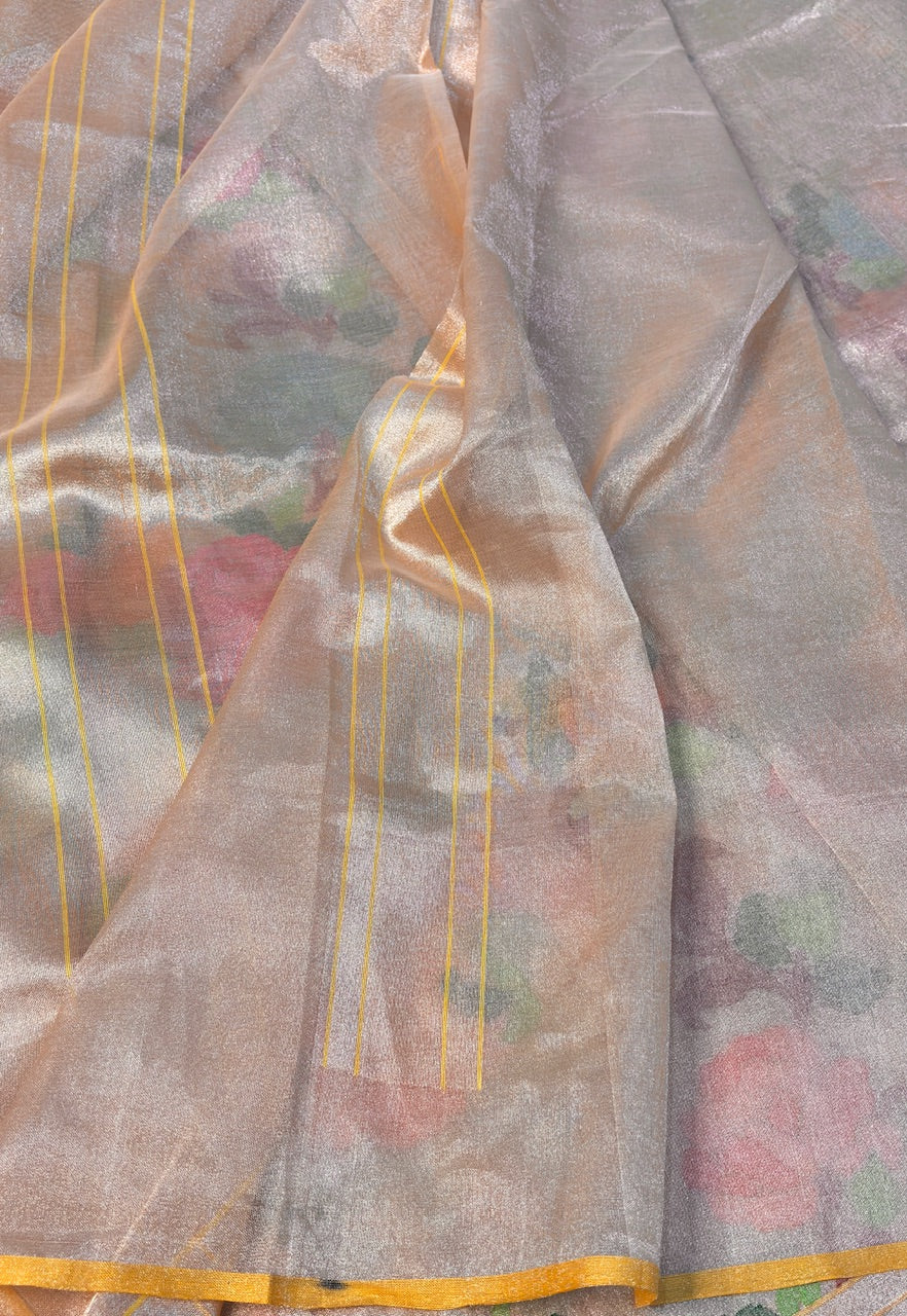 Real Gold Pure Banarasi Tissue Handwoven Saree with Silver Zari