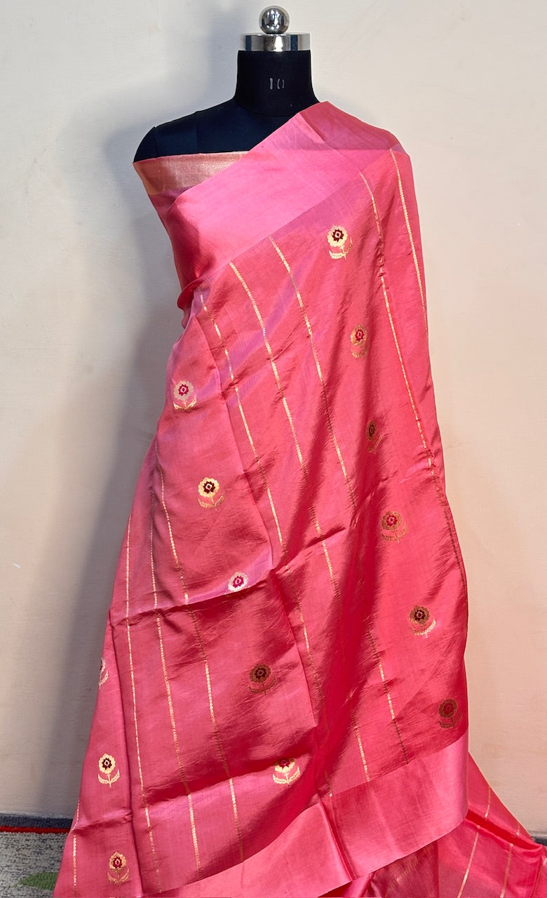 Pink Green Mango Banarasi Silk Handwoven Saree