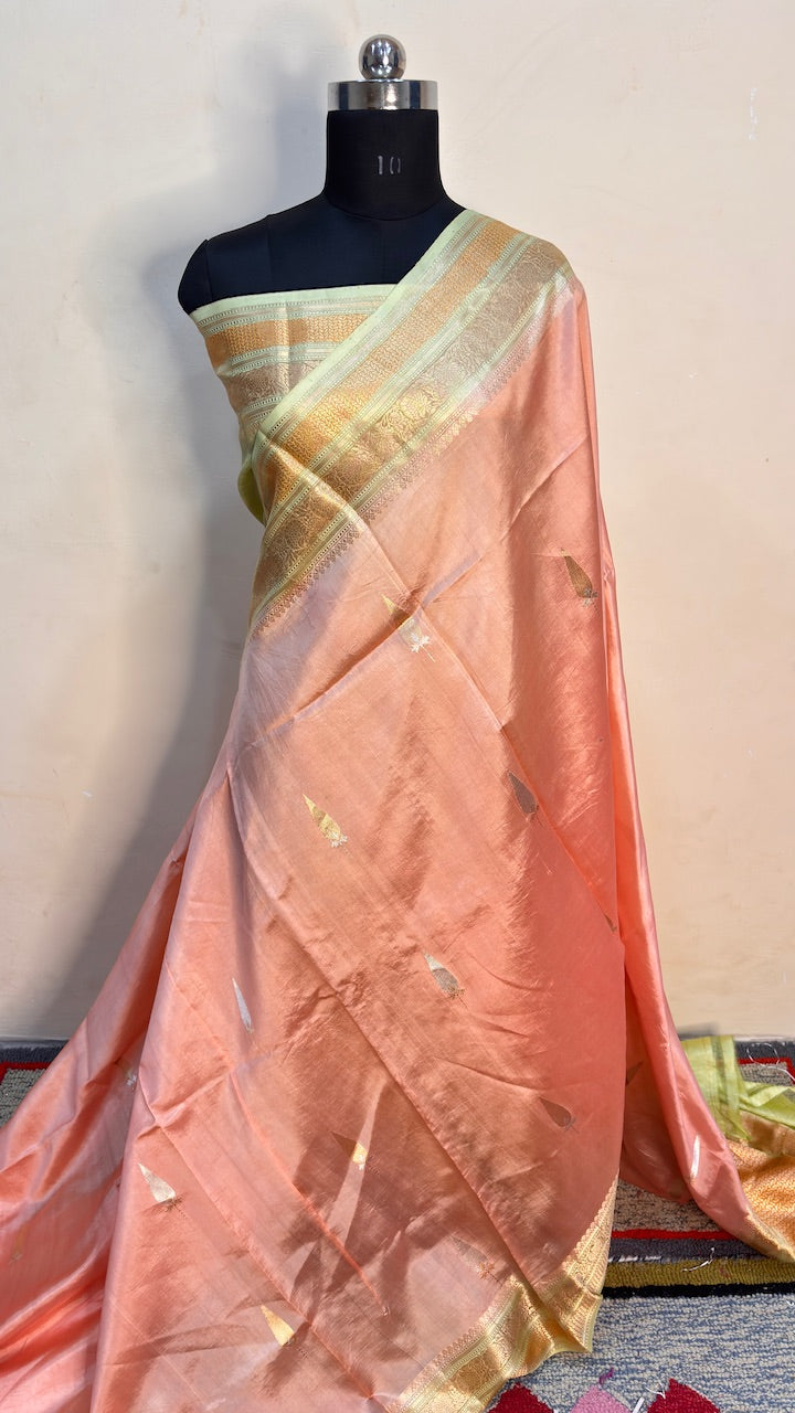 Peach Mango Banarasi Silk Handwoven Saree