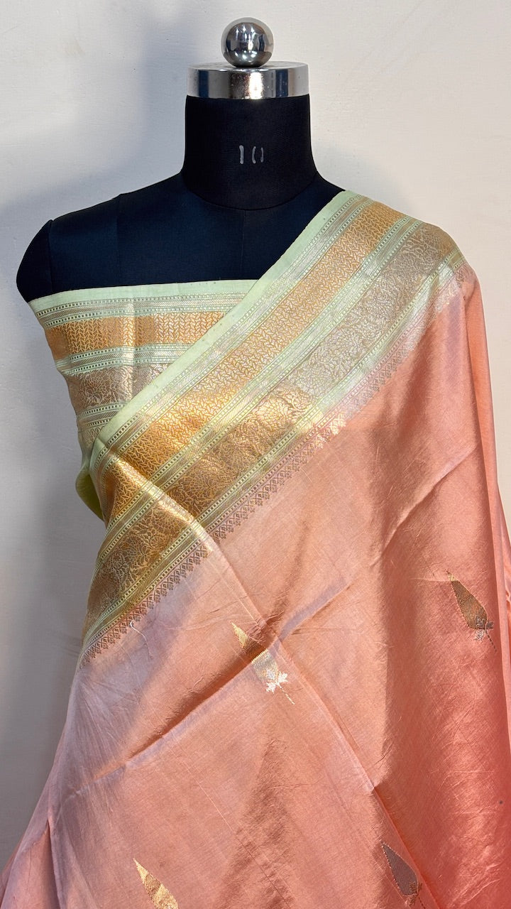 Peach Mango Banarasi Silk Handwoven Saree