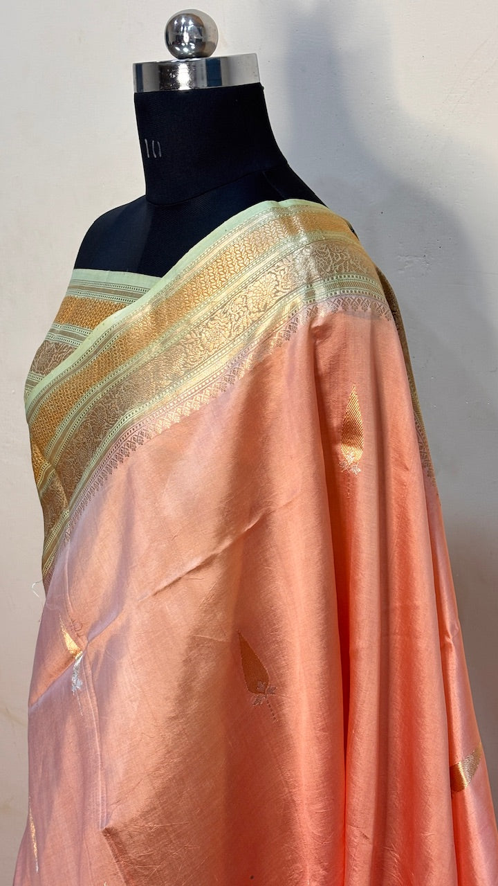 Peach Mango Banarasi Silk Handwoven Saree
