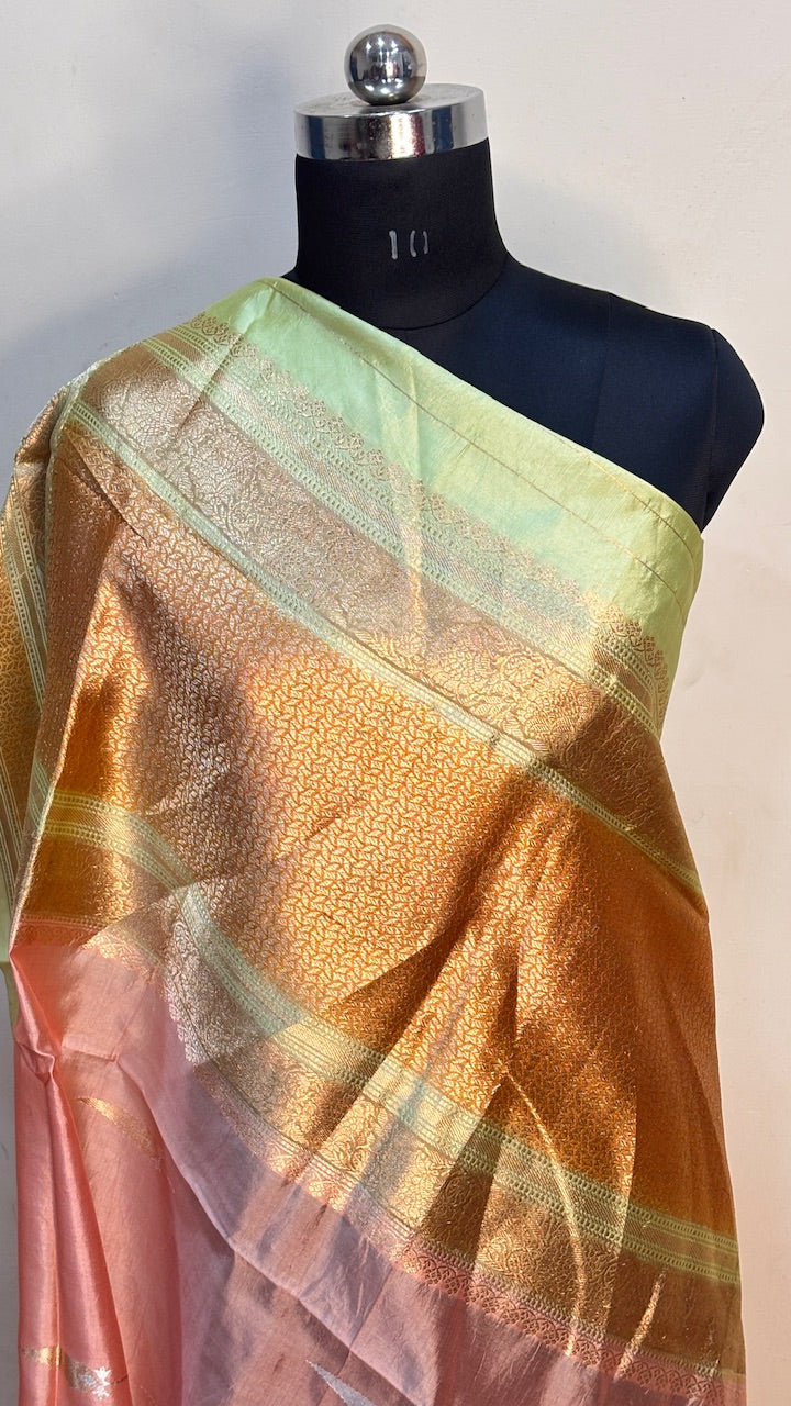 Peach Mango Banarasi Silk Handwoven Saree