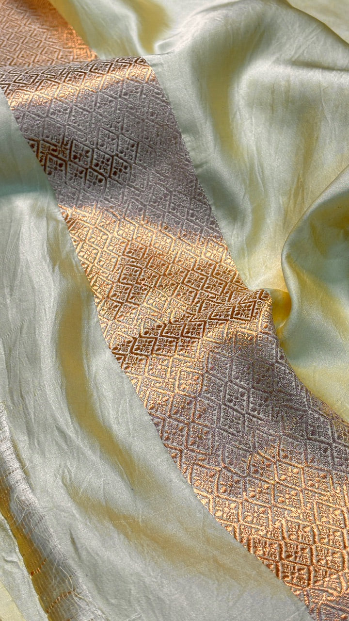 Butter Yellow Mashru Silk Banarasi Handwoven Saree