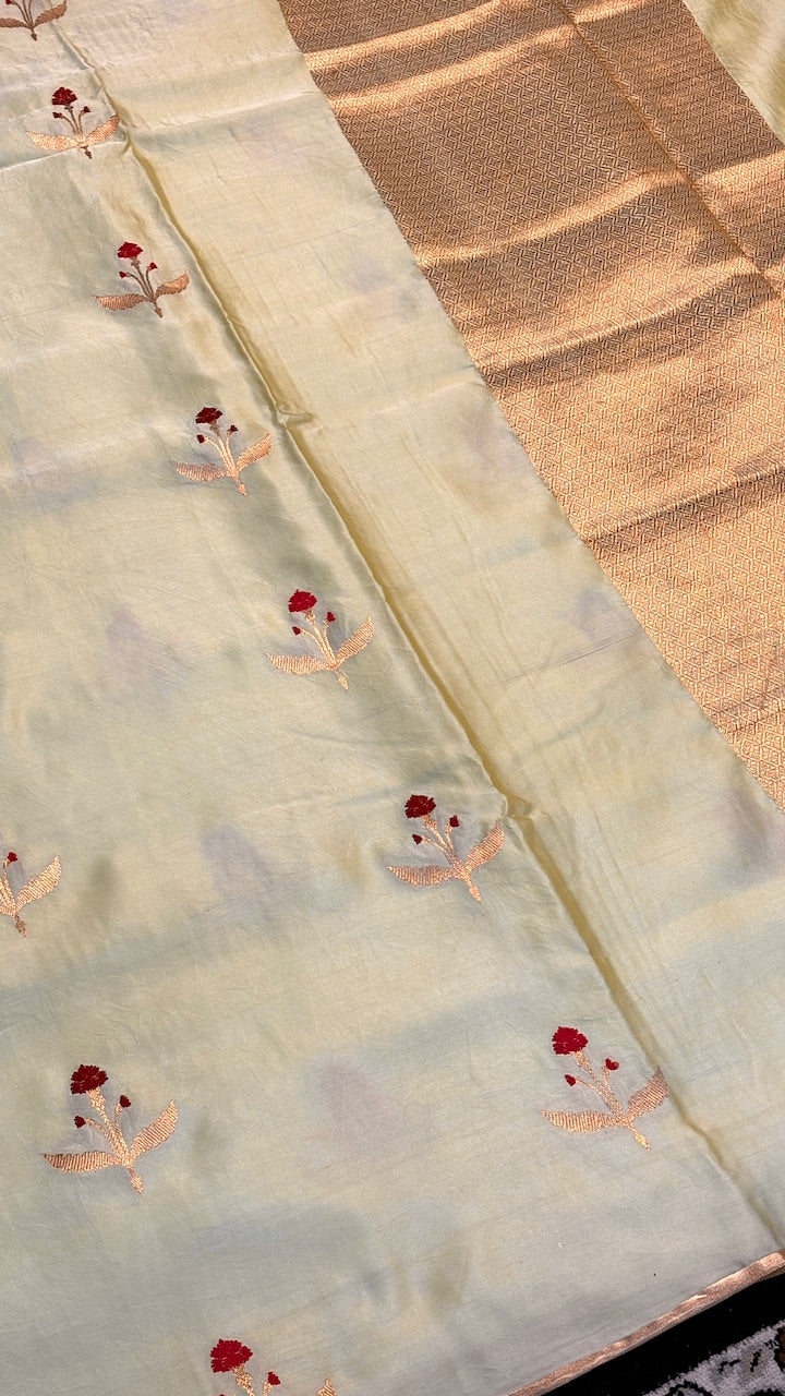 Butter Yellow Mashru Silk Banarasi Handwoven Saree