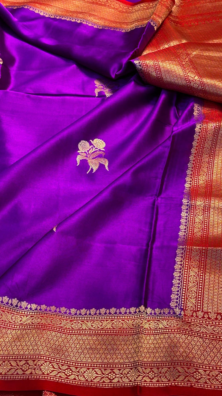 Cadbury Purple Mashru Silk Banarasi Handwoven Saree