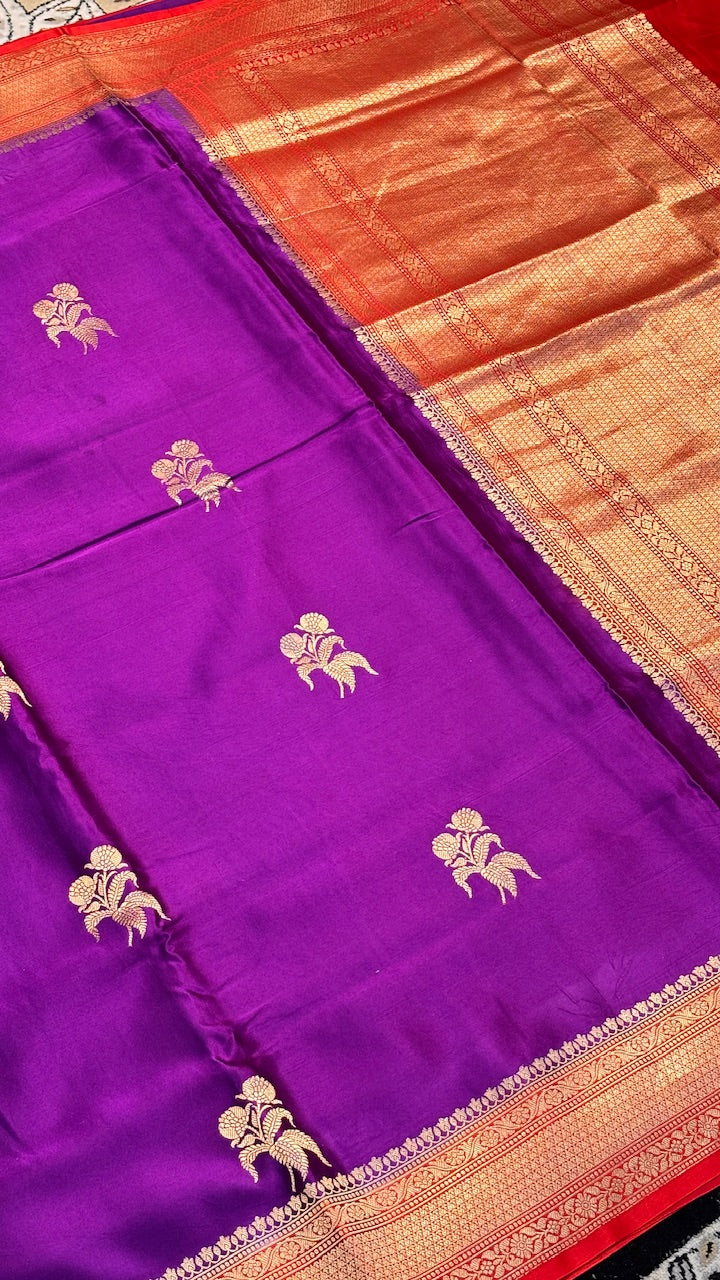 Cadbury Purple Mashru Silk Banarasi Handwoven Saree
