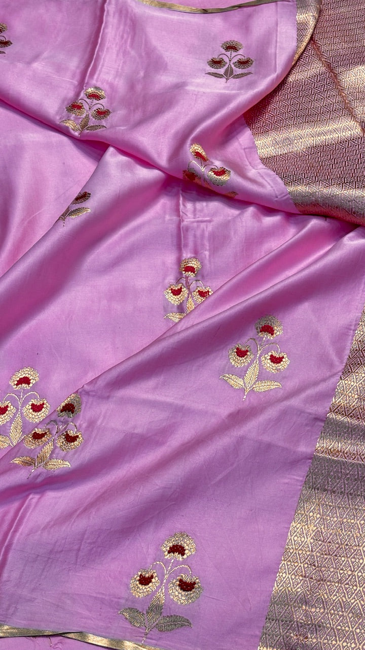 Baby Pink Mashru Silk Banarasi Handwoven Saree