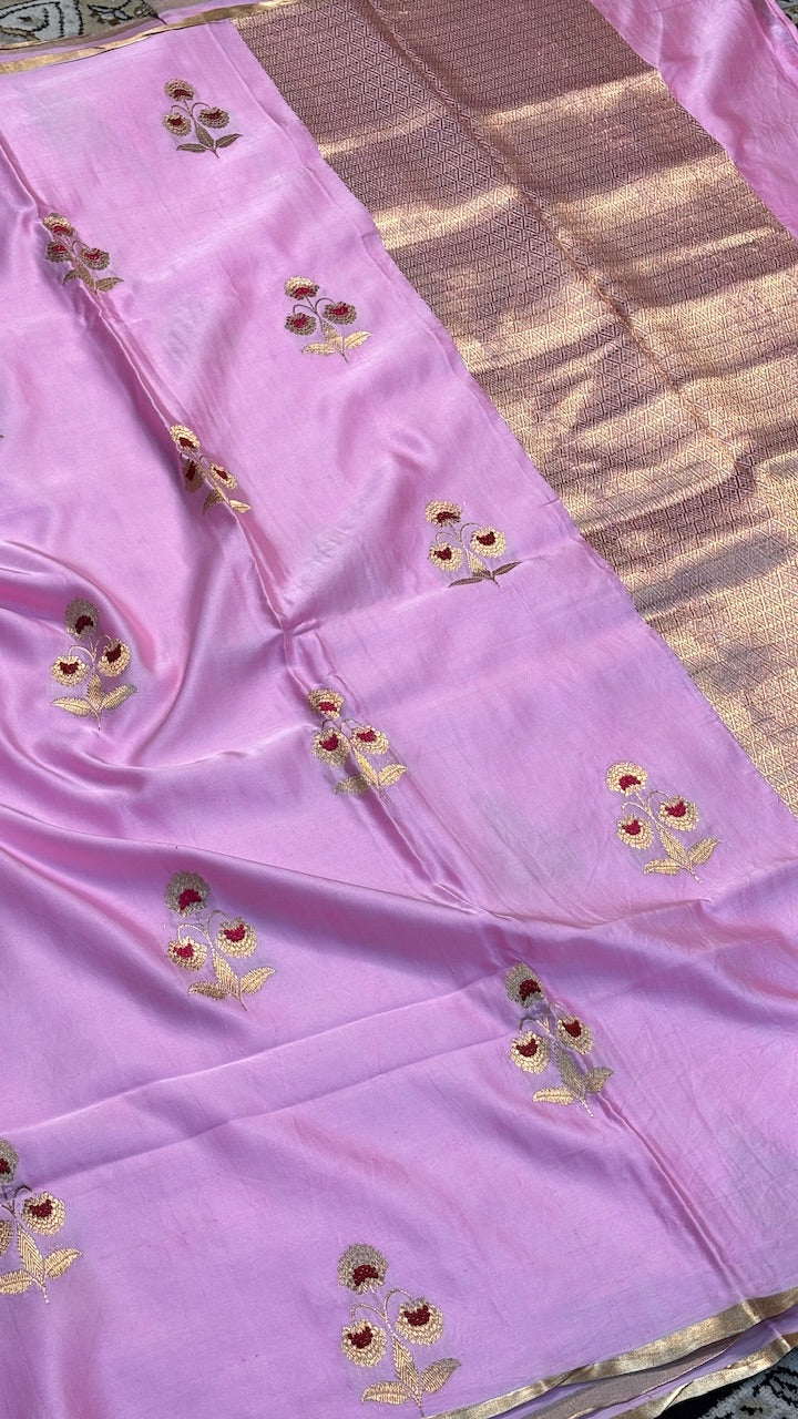 Baby Pink Mashru Silk Banarasi Handwoven Saree