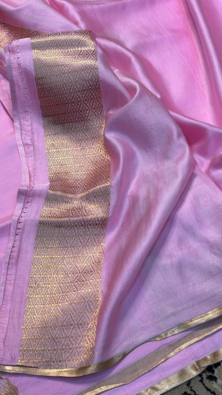 Baby Pink Mashru Silk Banarasi Handwoven Saree
