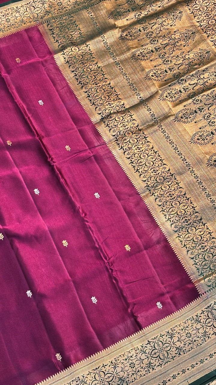 Wine Mashru Silk Banarasi Handwoven Saree