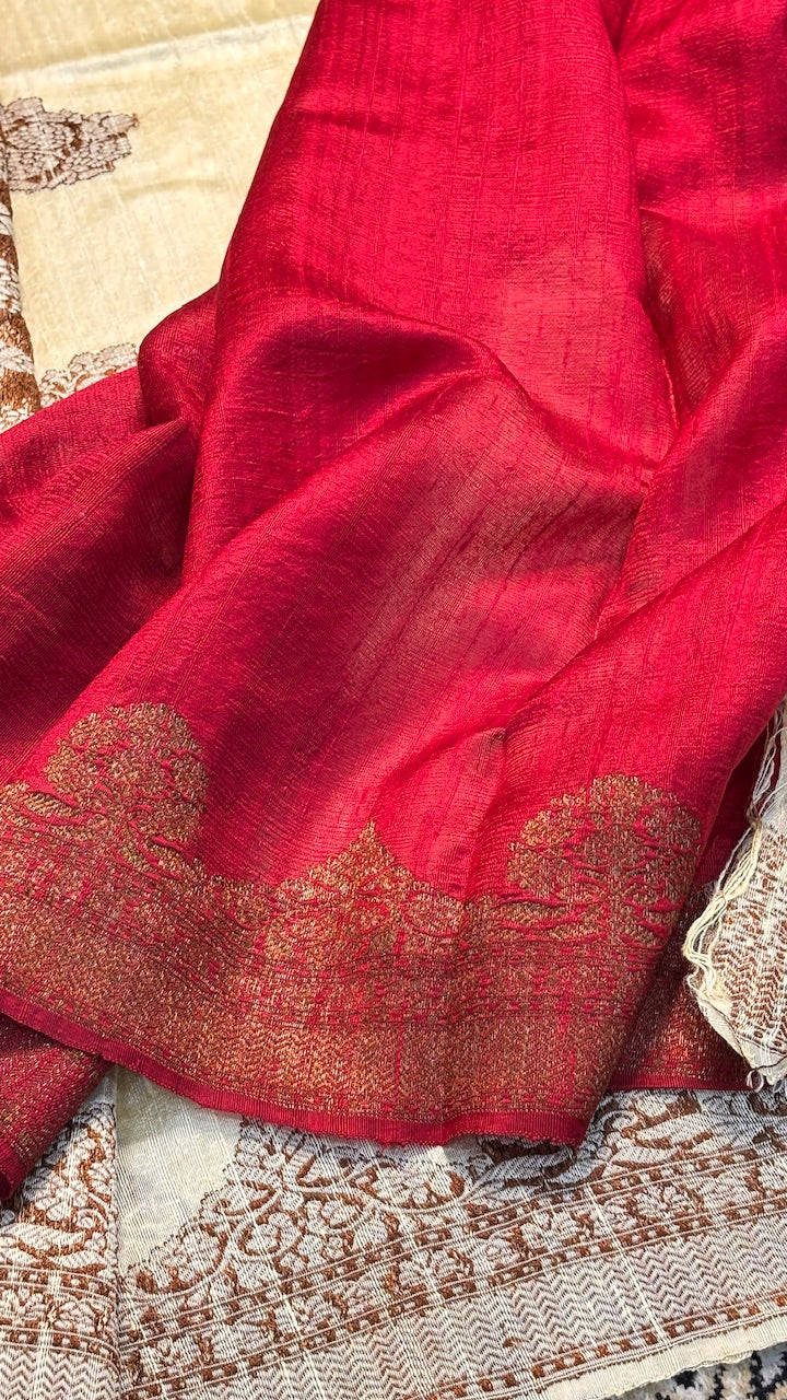 Ivory Raw Silk Banarasi Handwoven Saree