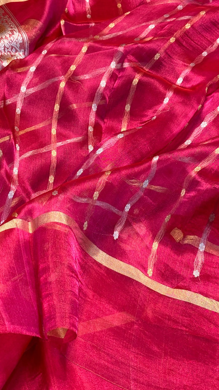 Redish Pink Silk Banarasi Handwoven Saree