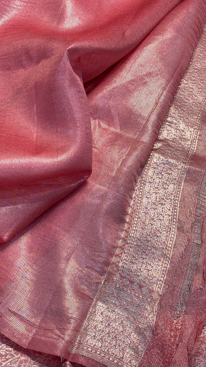 Ash Greay Tissue Brocade Silk Banarasi Handwoven Saree