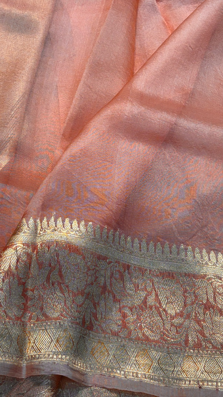 Peach Banarasi Kora Silk Saree
