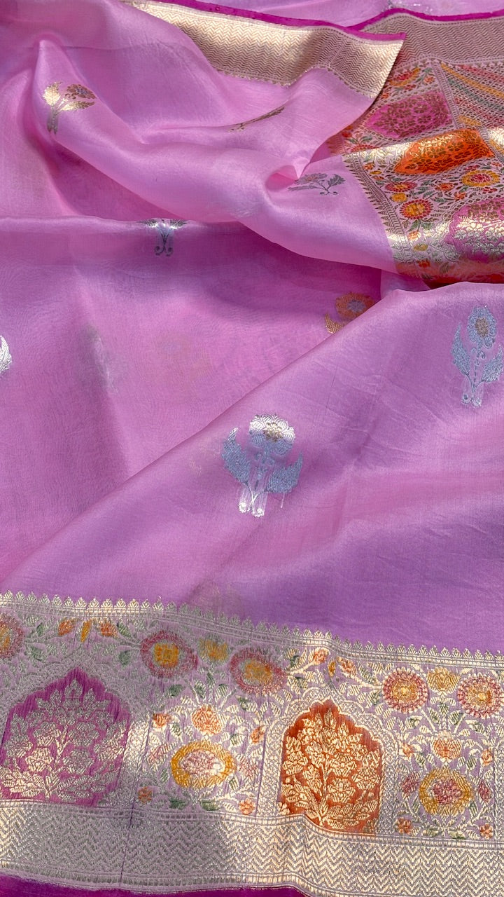 Pink Banarasi Kora Silk Saree