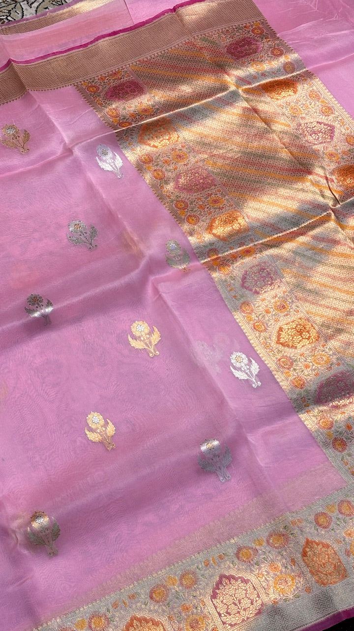 Pink Banarasi Kora Silk Saree