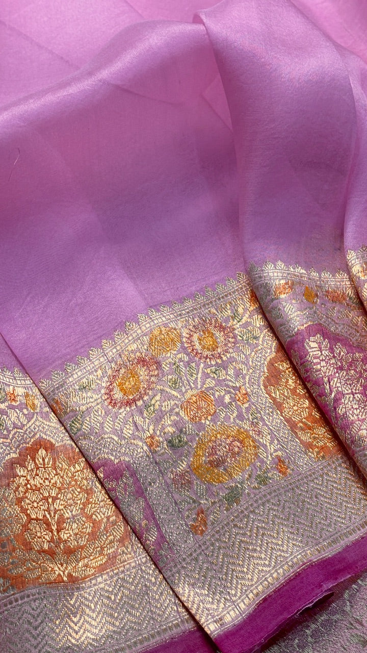 Pink Banarasi Kora Silk Saree