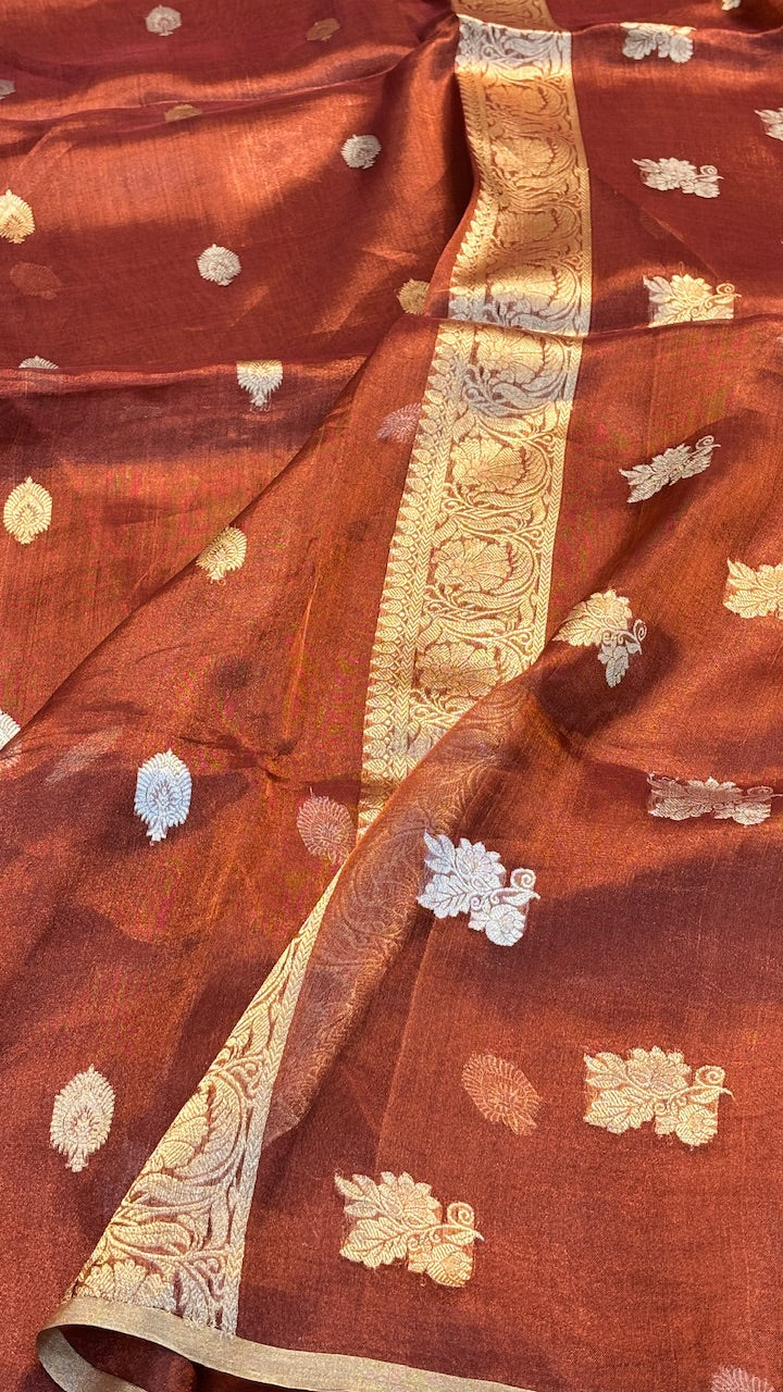Brown Tissue Banarasi Silk Saree