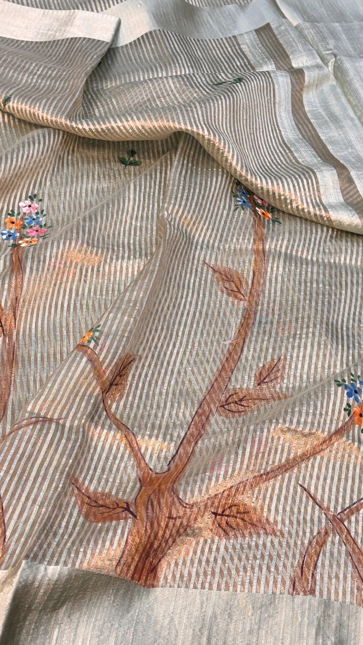 Light Peach Tissue Banarasi Silk Saree