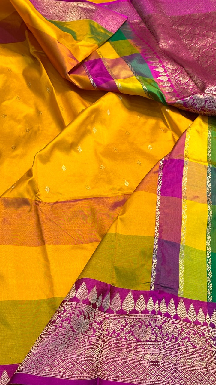 Musterd Yellow Mango Banarasi Katan Silk Handwoven Saree