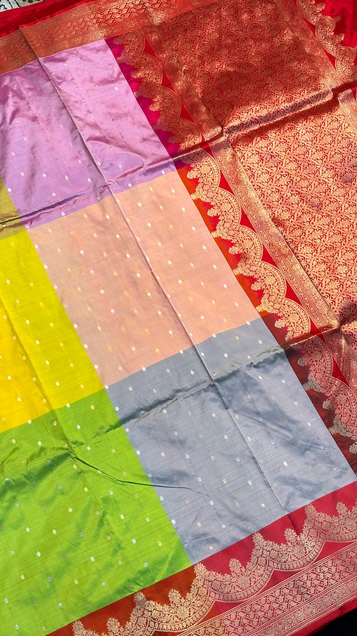 Multi Colour Banarasi Katan Silk Handwoven Saree