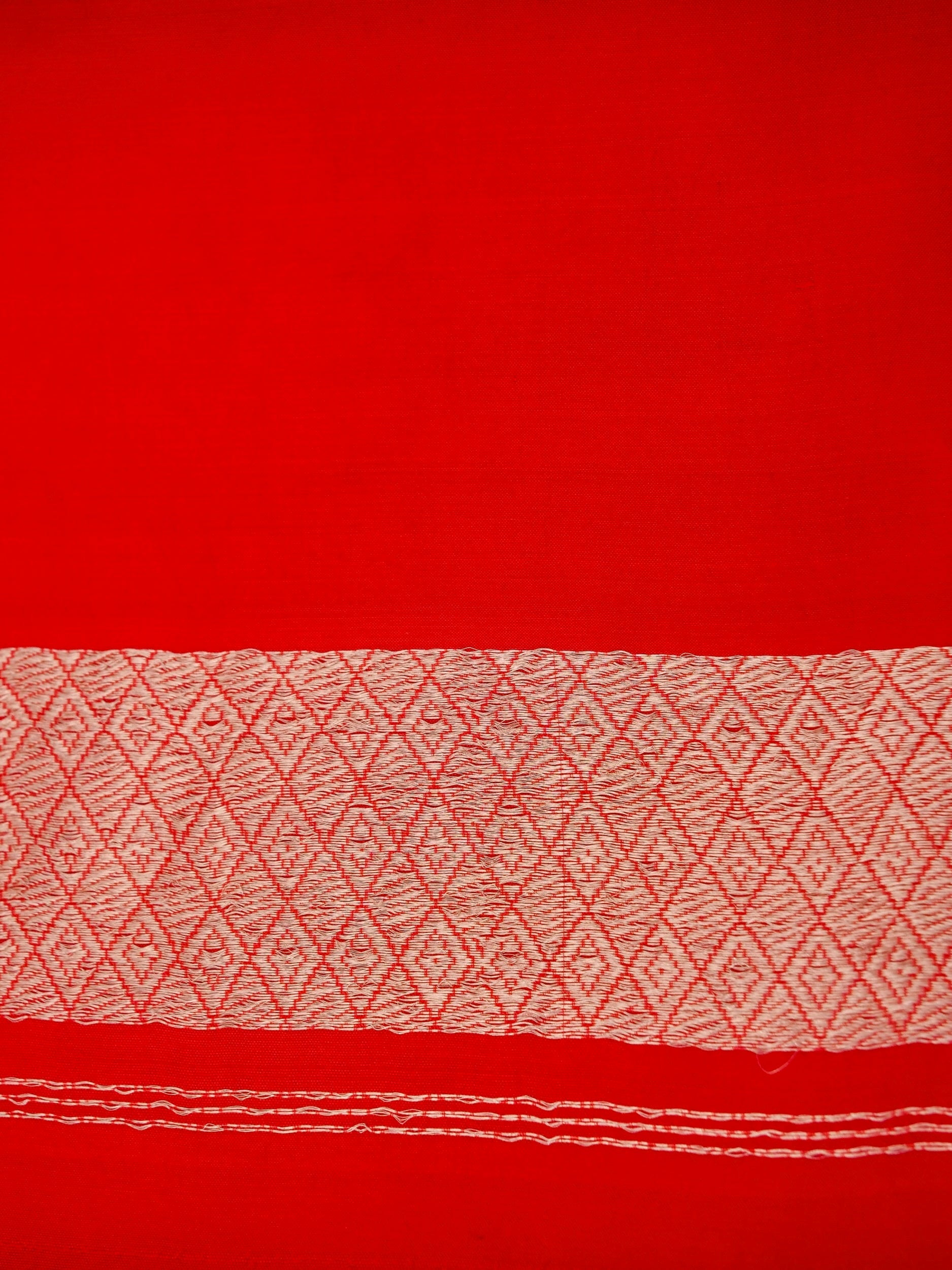 Pure Red Banarasi Mango Katan Silk Saree with Kadhwa Buti Work