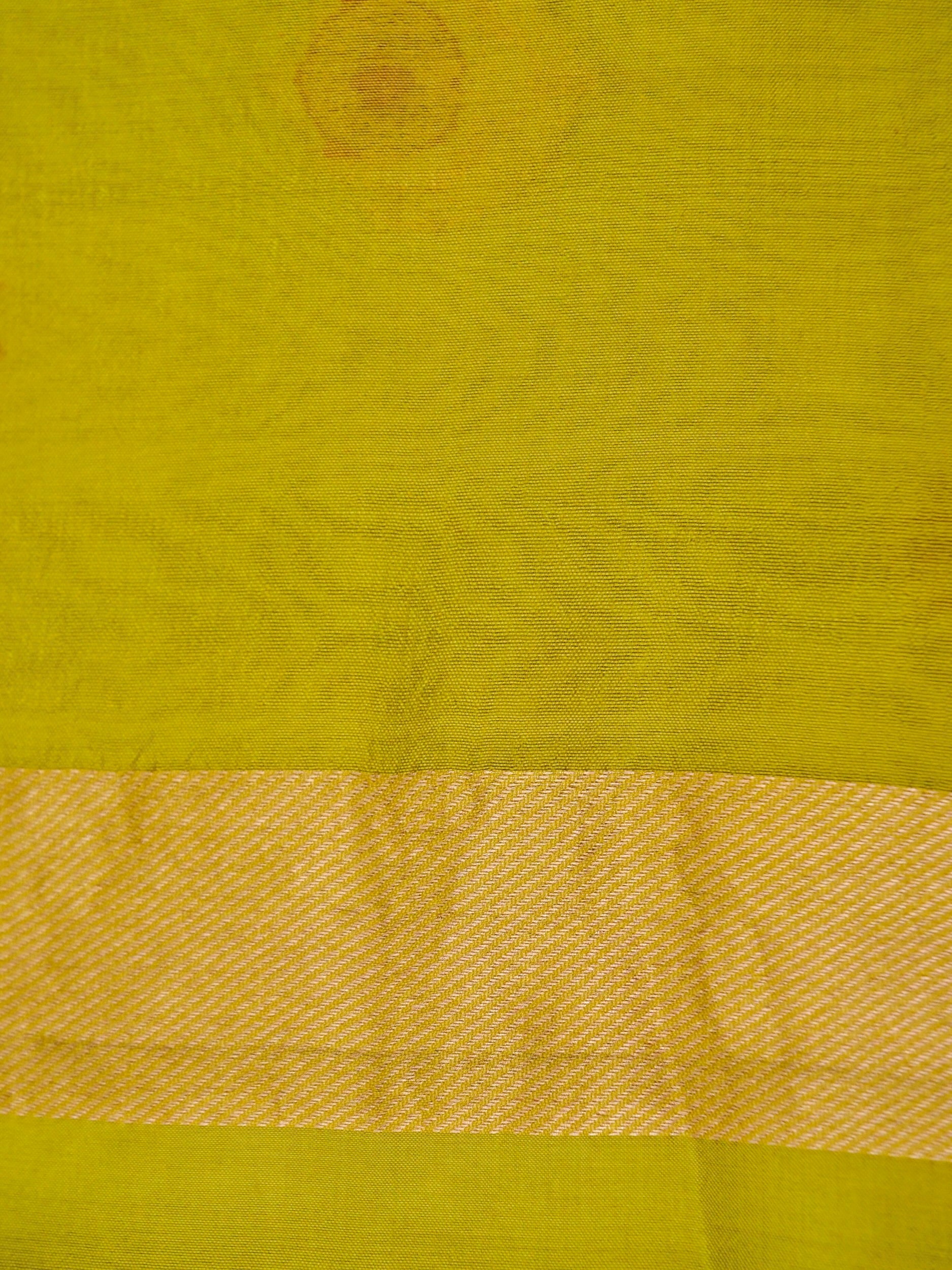 Pure Yellow Banarasi Mango Katan Silk Saree with Kadhwa Buti Work