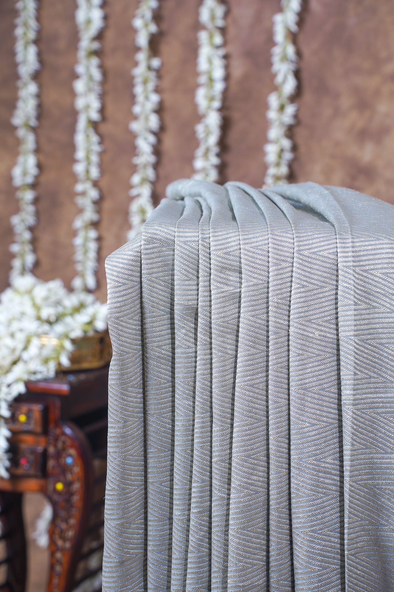 Grey & Mustard Pure Khaddi Georgette Brocade Banarasi Saree