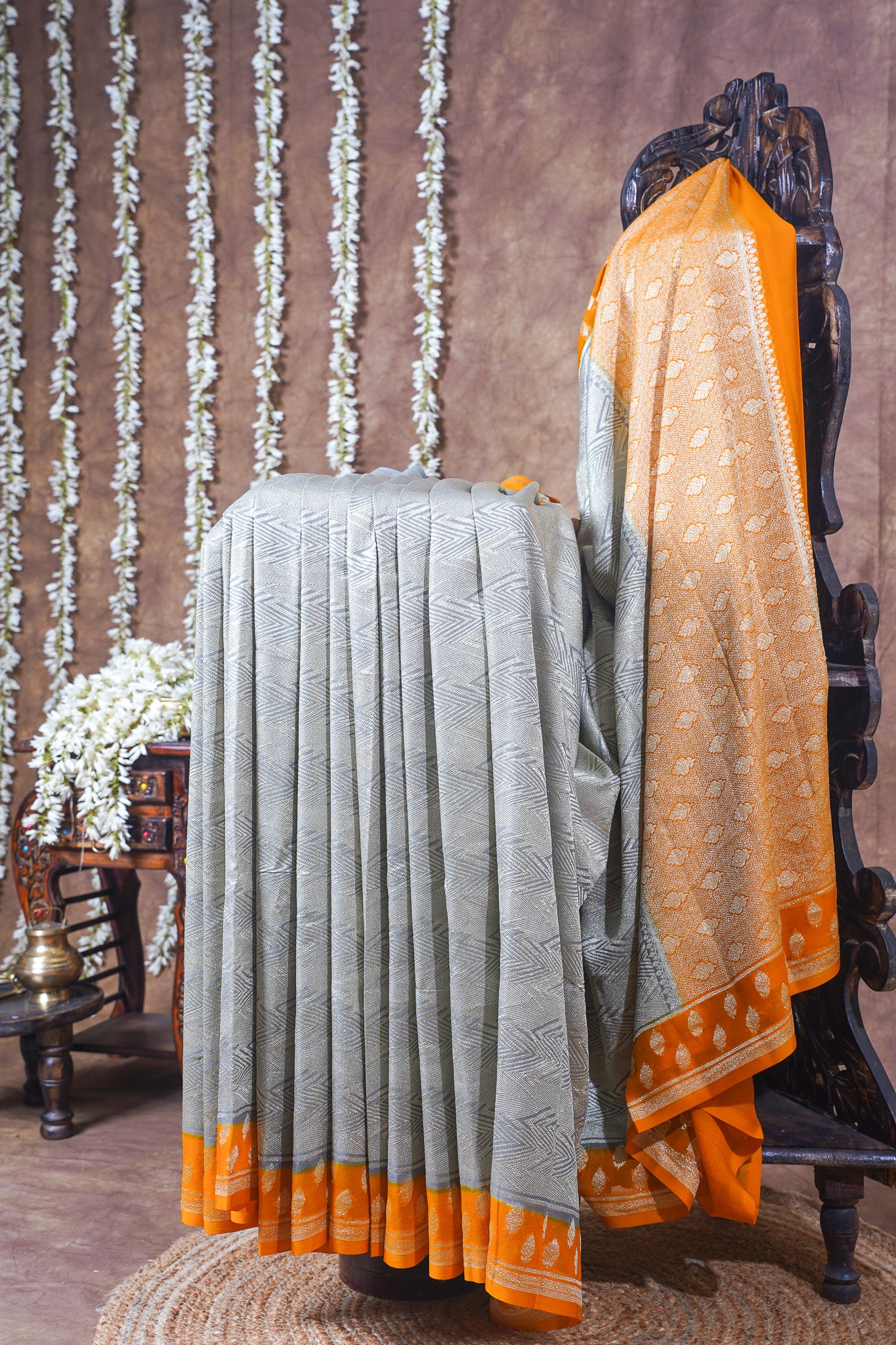 Grey Pure Khaddi Georgette Brocade Banarasi Saree