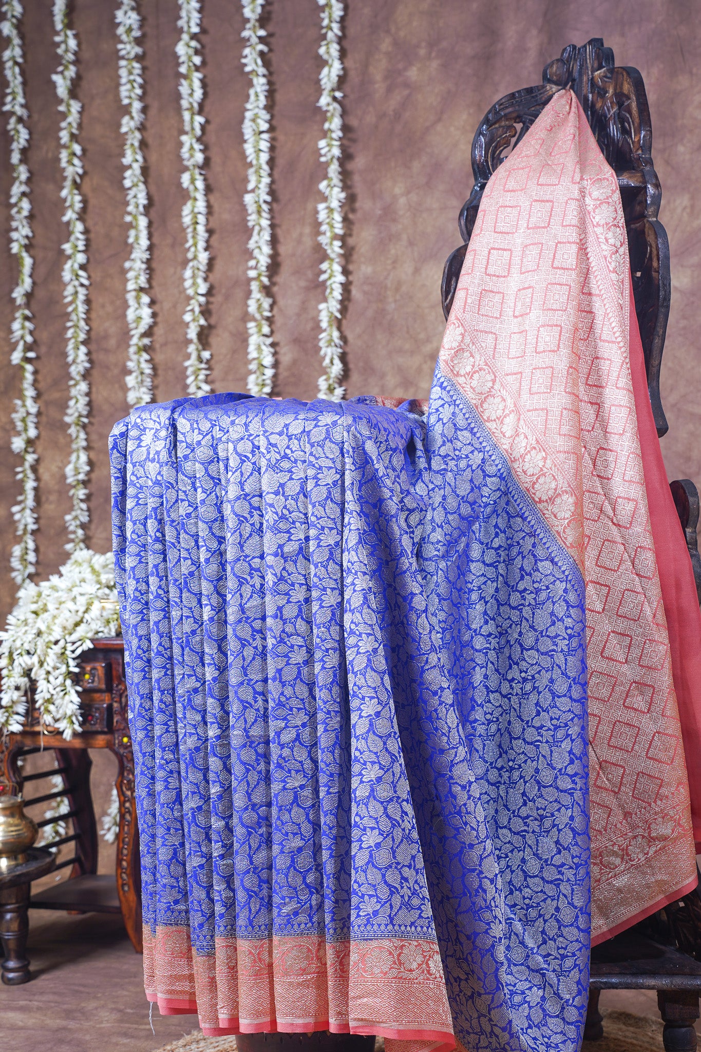 Royal Blue Pure Khaddi Georgette Brocade Banarasi Saree