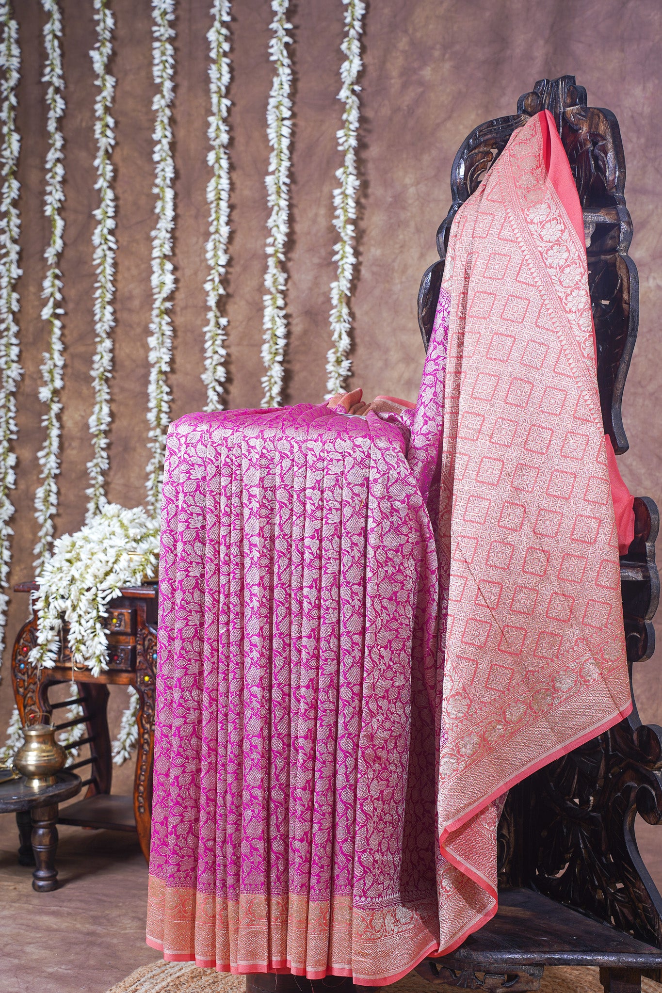 Pink Pure Khaddi Georgette Brocade Banarasi Saree